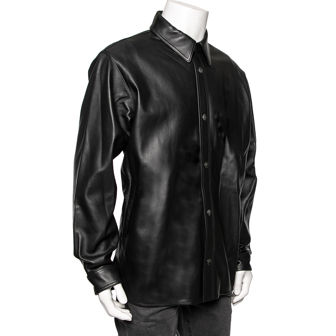 

Acne Studios Black Leather Button Front Over Shirt Jacket