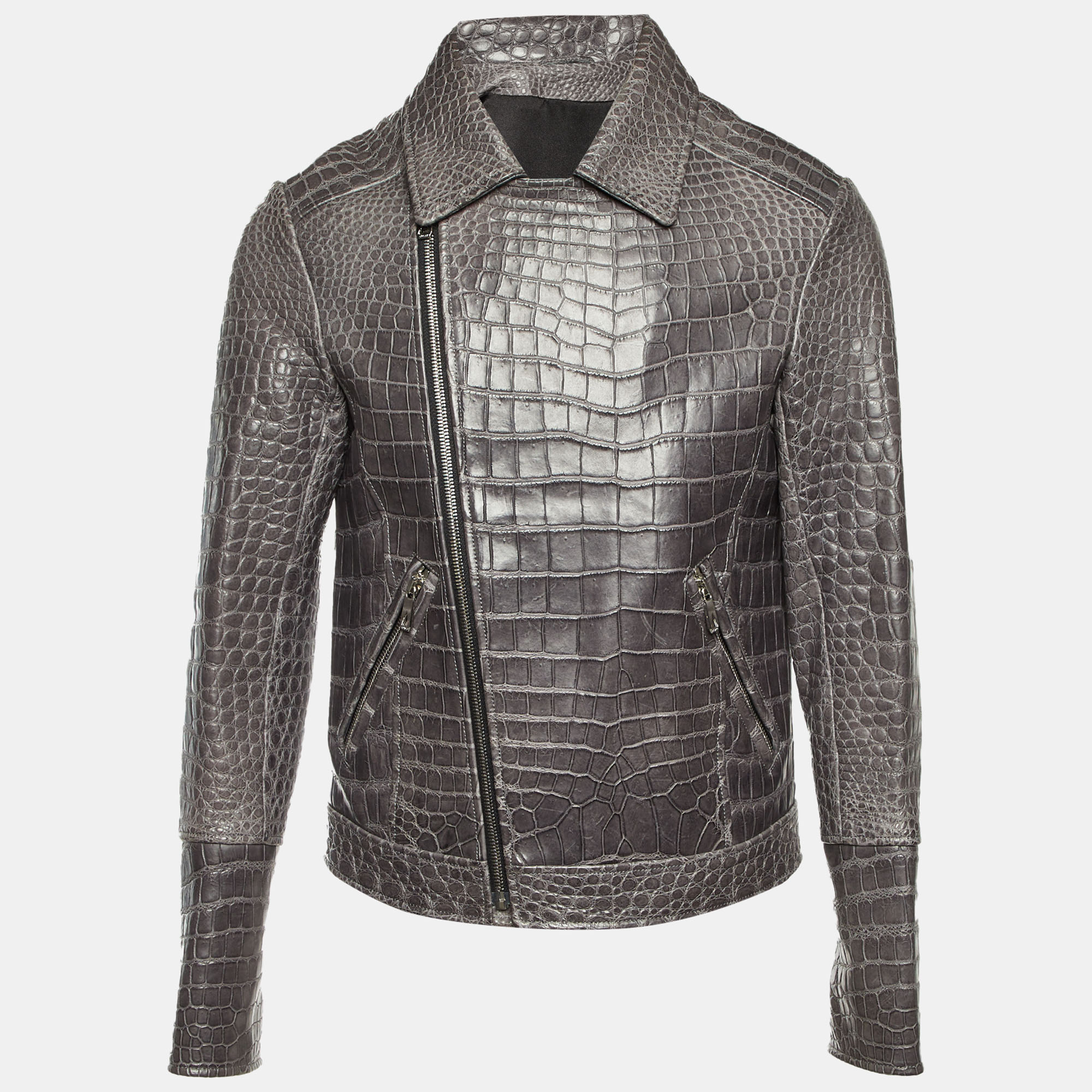 

Adamo Limited Edition Grey Crocodile Leather Zip Up Jacket L