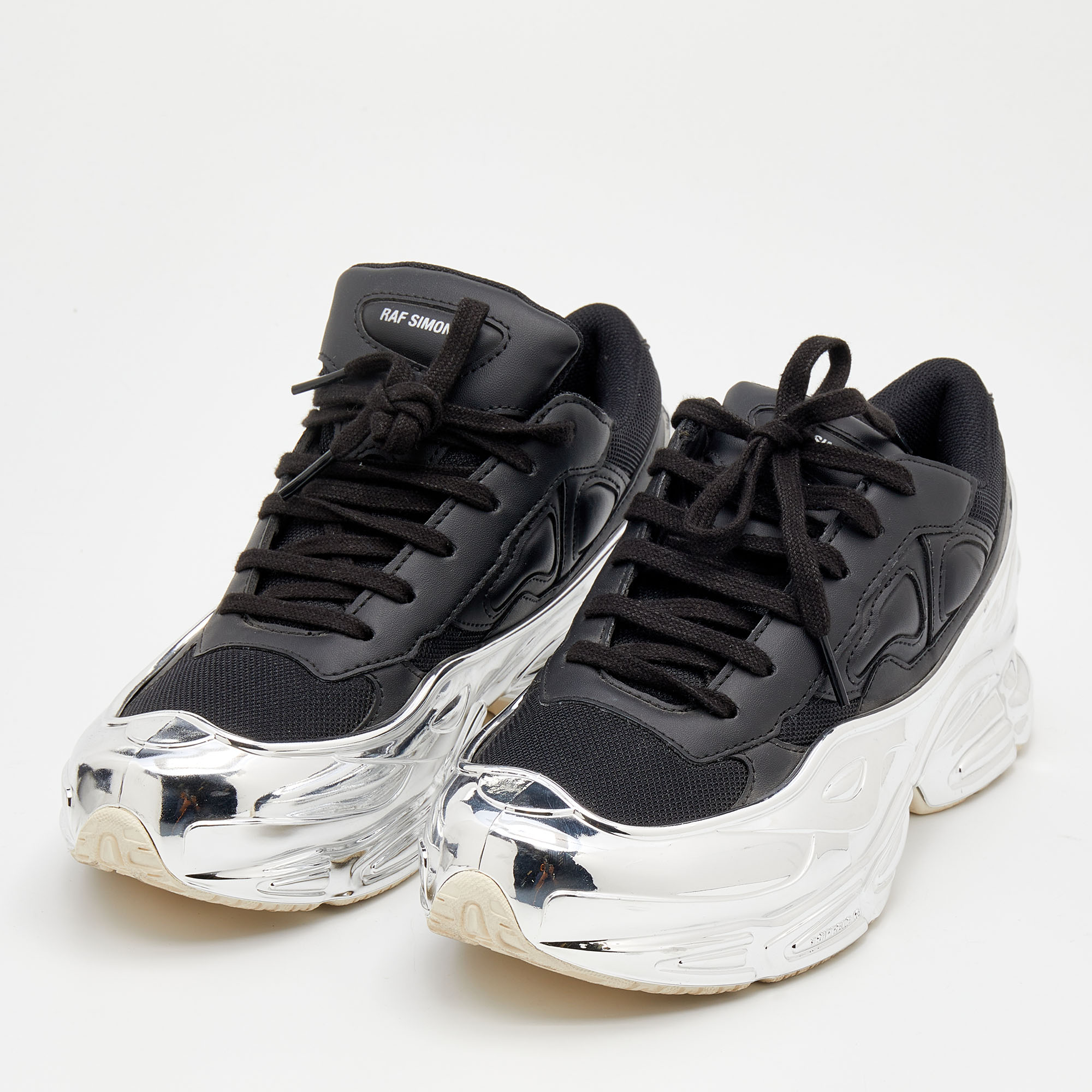 

Adidas By Raf Simons Black/Silver Mesh And Leather Ozweego Core Sneakers Size