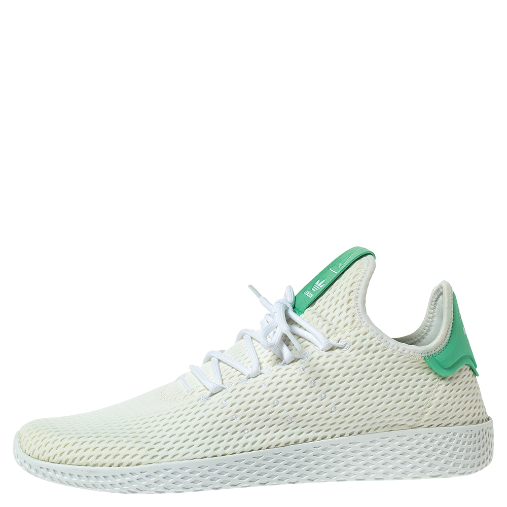 

Pharrell Williams x Adidas White/Green Cotton Knit PW Tennis Hu Sneakers Size