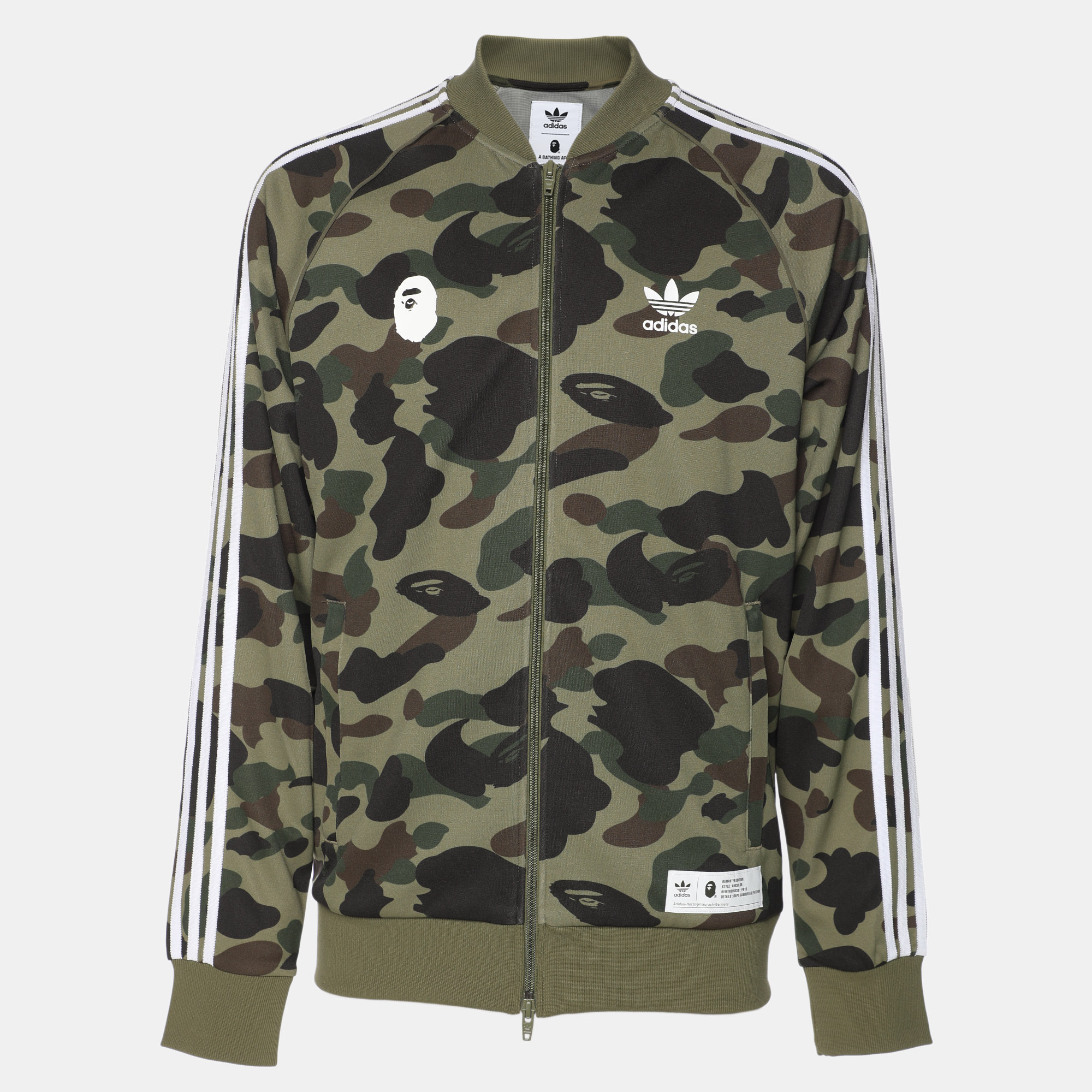 

Adidas x BAPE Green Camo Stretch Knit Logo Printed Hoodie S