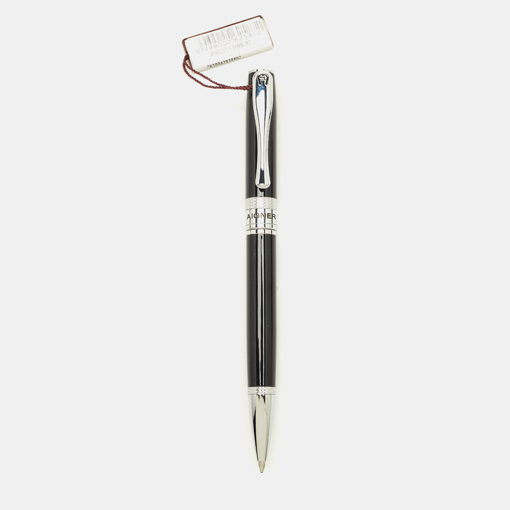 Pre-owned Aigner Black Resin Silver Tone Ballpoint Pen