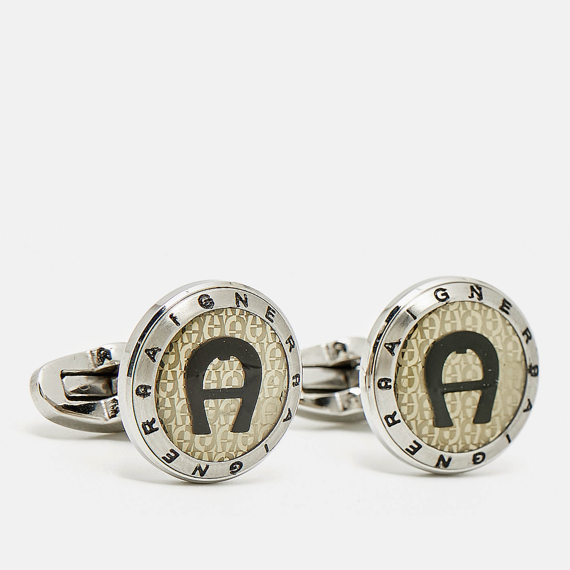 

AignerLogo Enamel Silver Tone Cufflinks