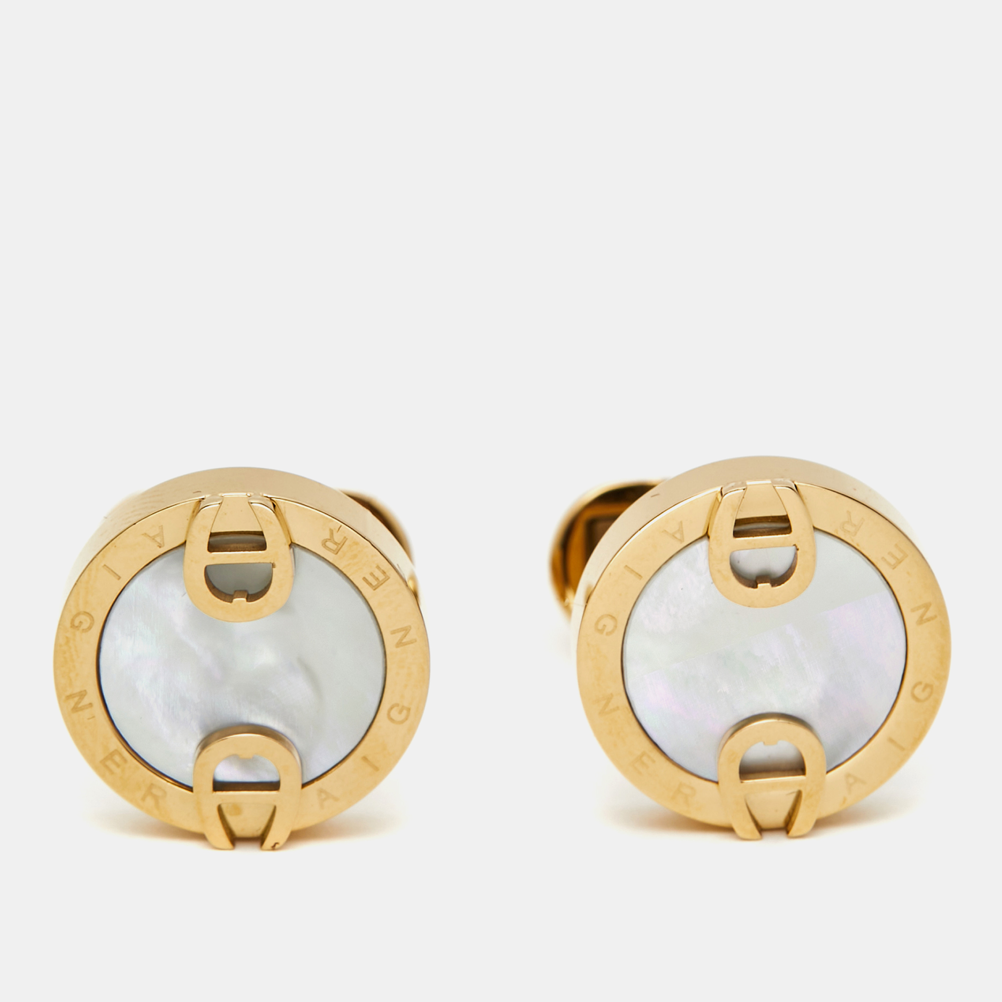 

Aigner Mother of Pearl Gold Tone Toggle Cufflinks