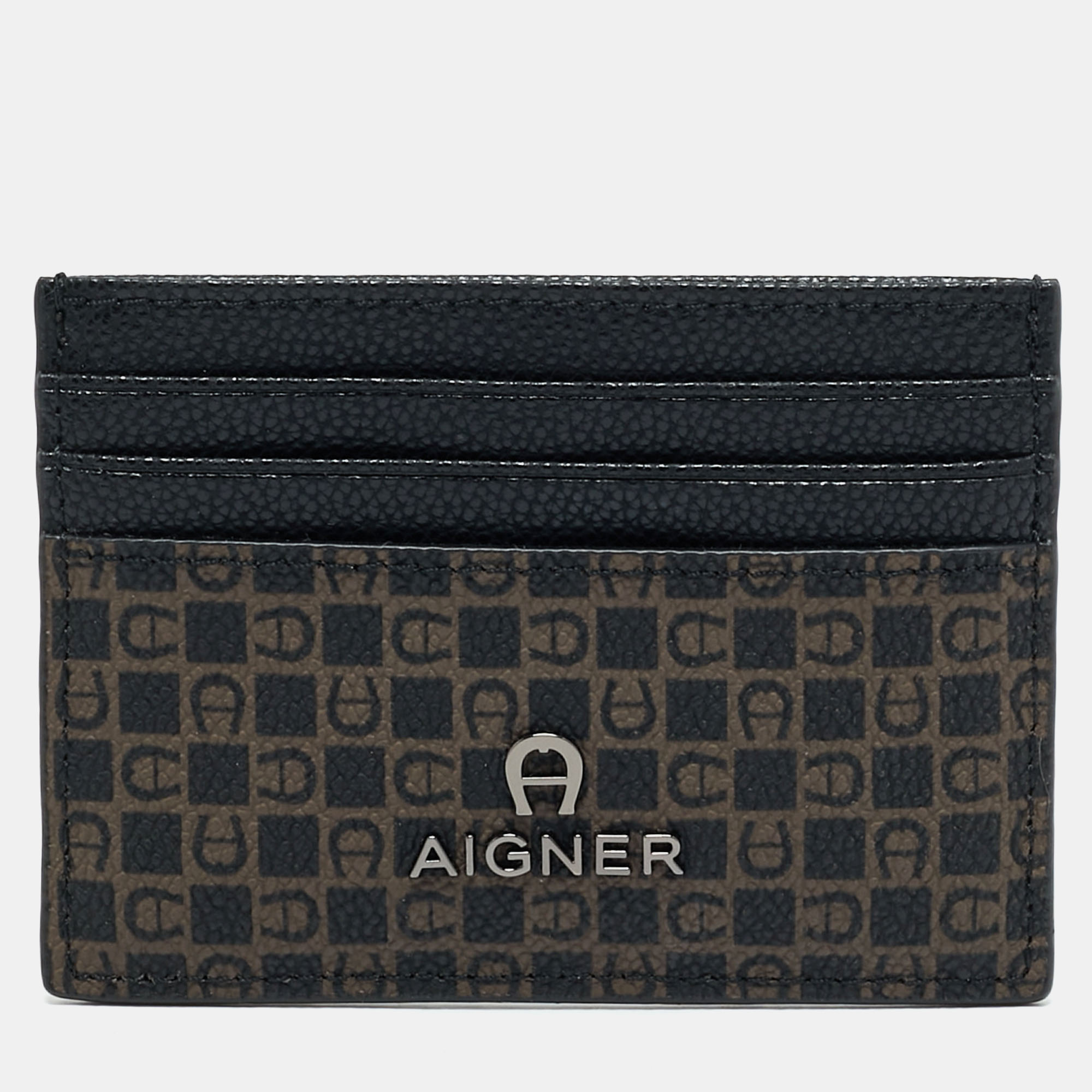 

Aigner Black/Brown Monogram Coated Canvas and Leather Card Holder