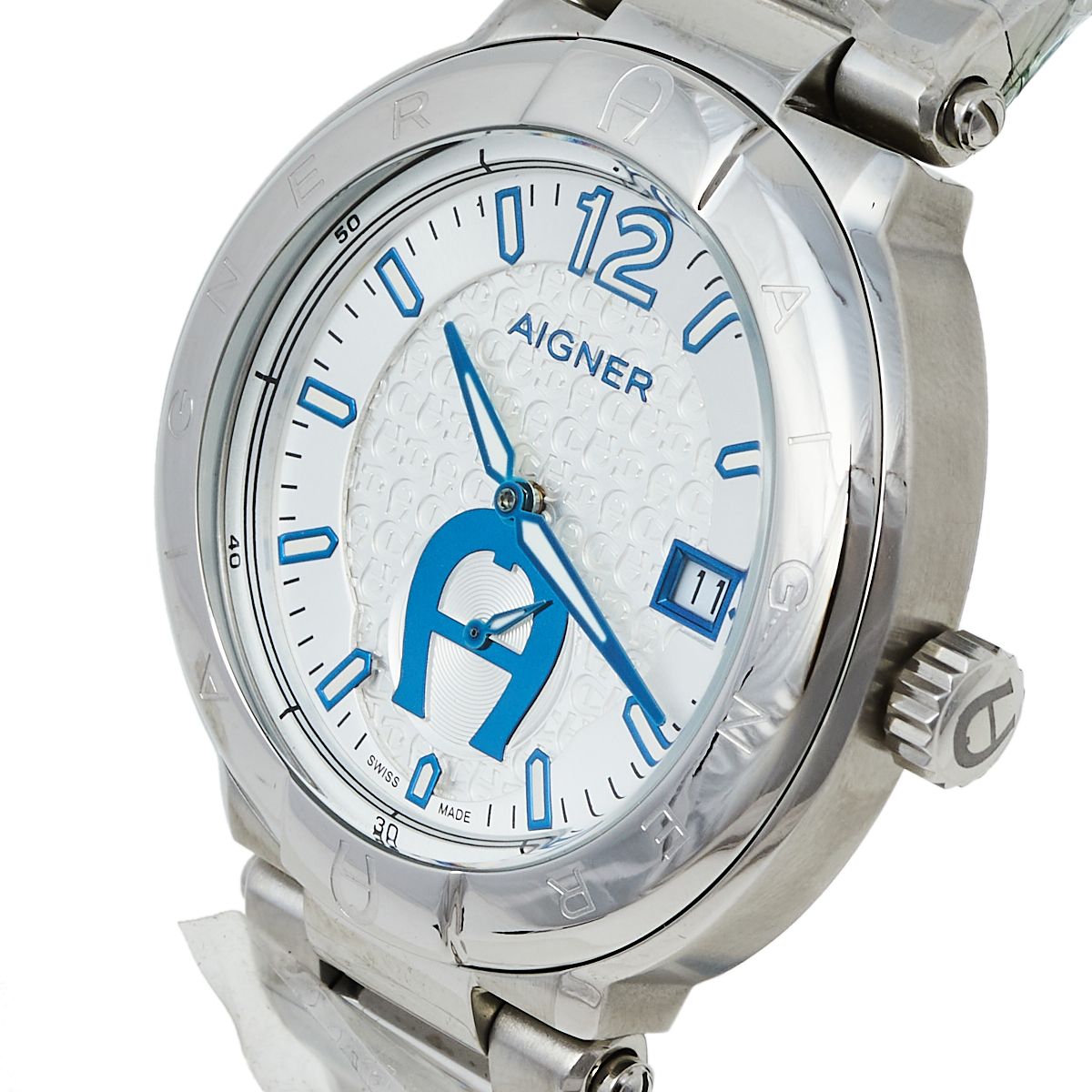 

Aigner Silver Blue Stainless Steel A133100 Monza Men's Wristwatch, White