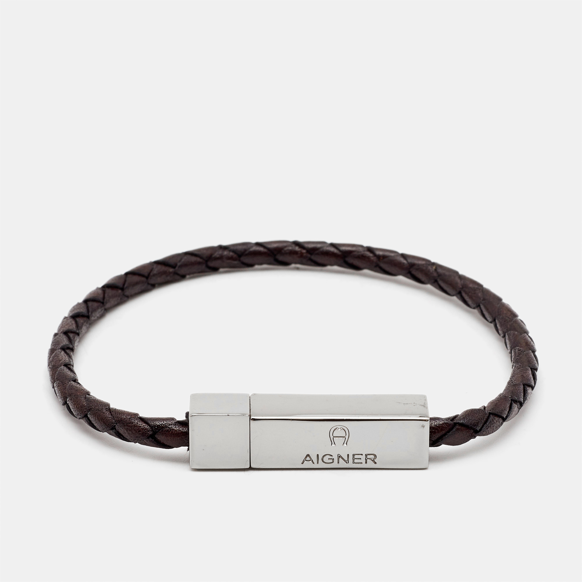 

Aigner Braided Leather Silver Tone Bracelet