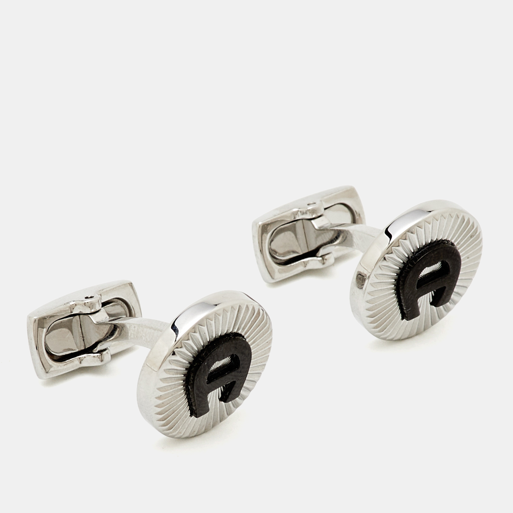 

Aigner Logo Ceramic Silver Tone Cufflinks