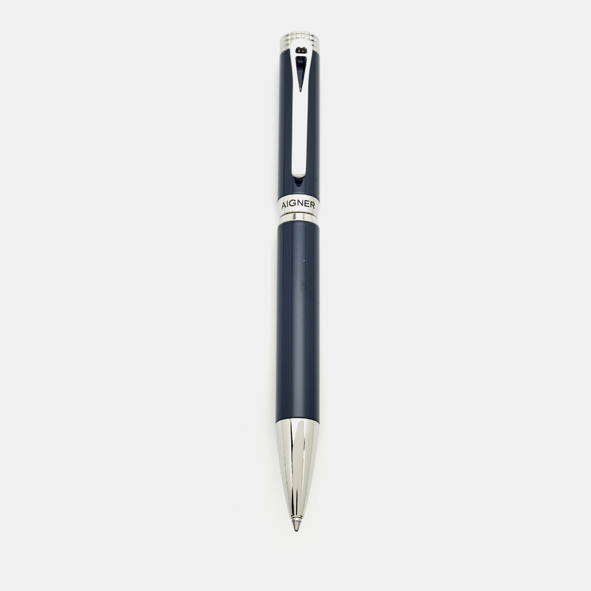 Pre-owned Aigner Blue Resin Silver Tone Ballpoint Pen