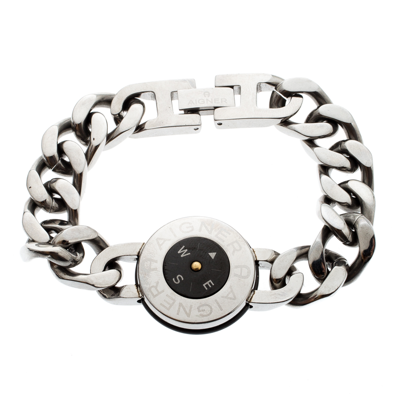 Aigner Stainless Steel Black Enamel Compass Bracelet 18 cm Aigner | TLC