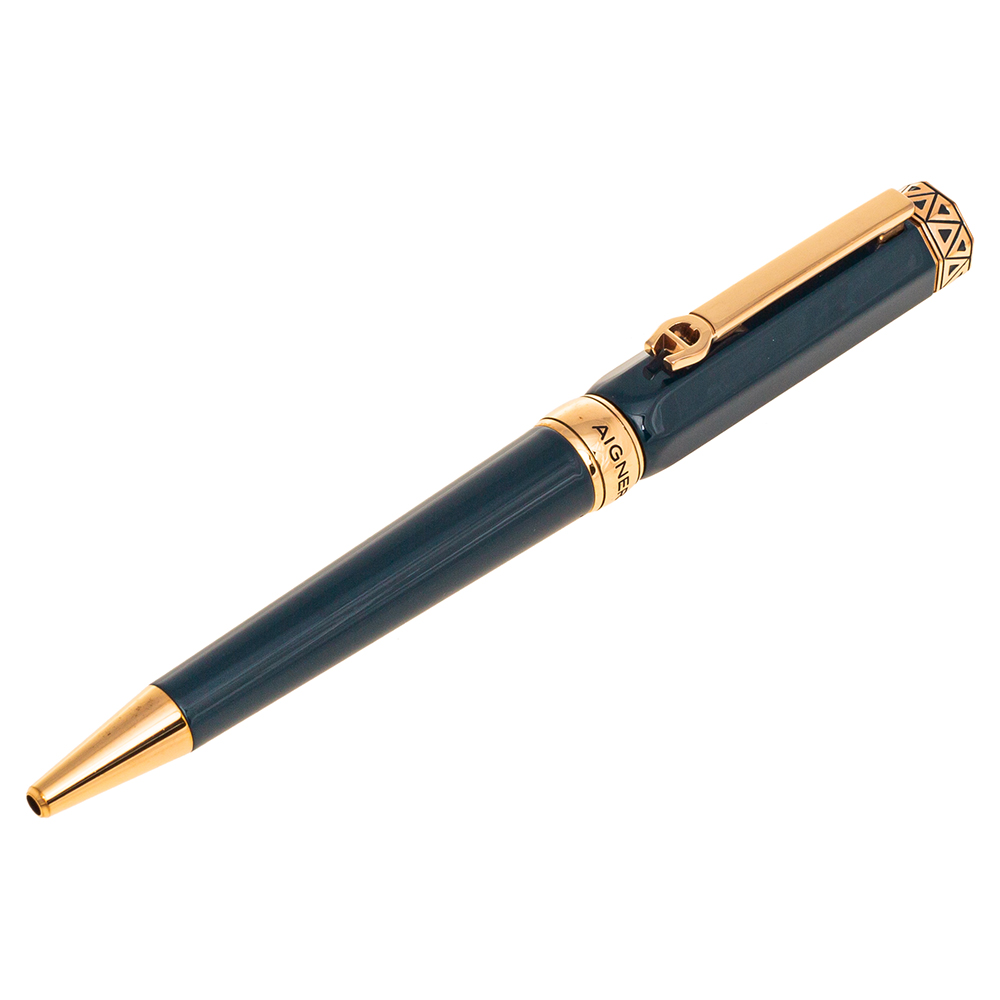 

Aigner Navy Blue Resin Rose Gold Tone Textured Ballpoint Pen