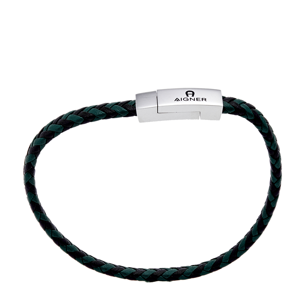 

Aigner Green Braided Leather Silver Tone Clasp Bracelet