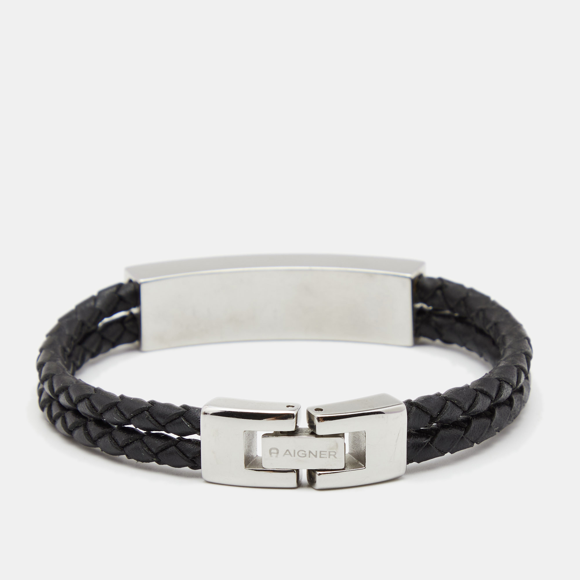 

Aigner Stainless Steel Black Leather Bracelet