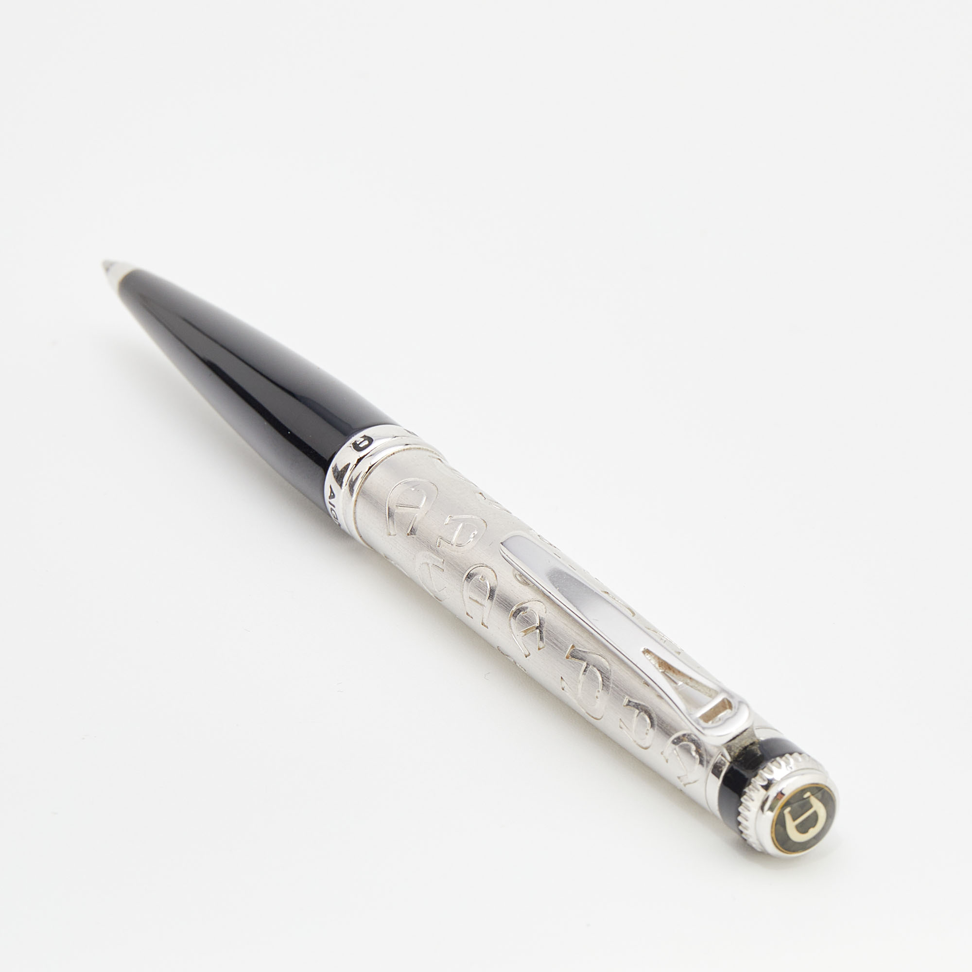 

Aigner Silver Tone Black Resin Logo Engraved Ballpoint Pen