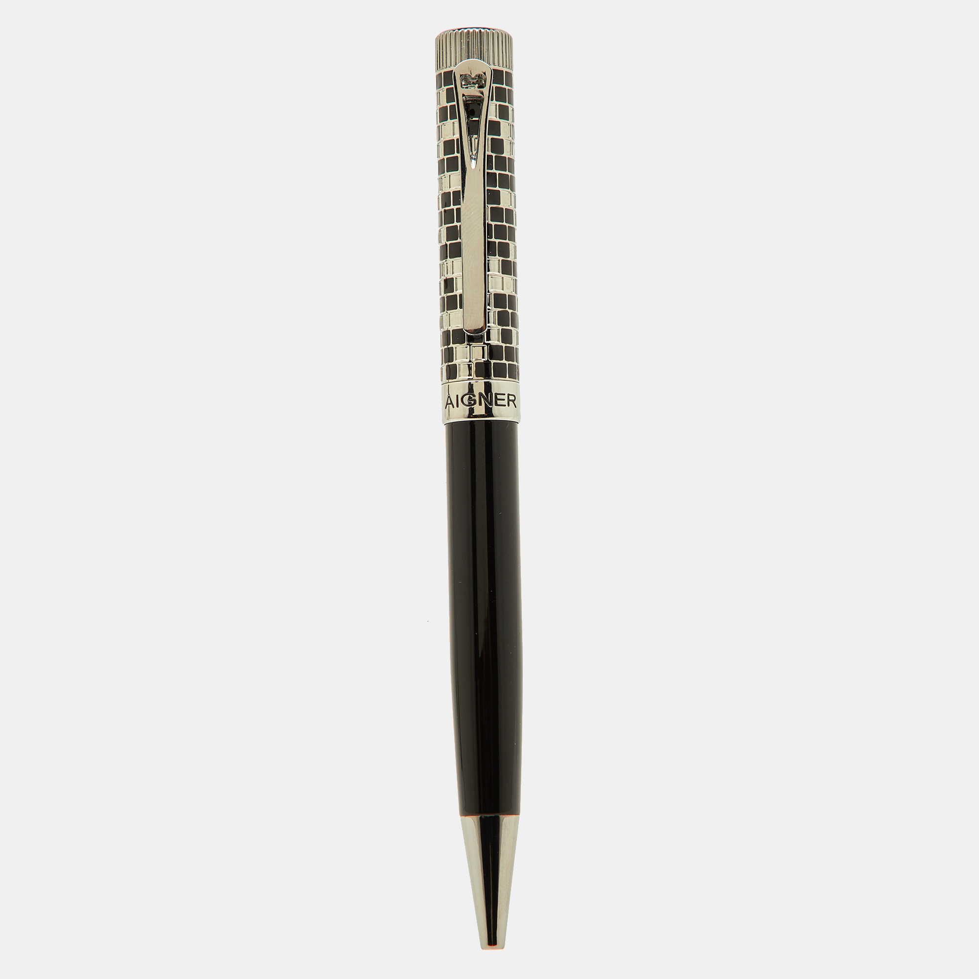 Pre-owned Aigner Leone Checkered Black Composite Silver Tone Ballpoint Pen