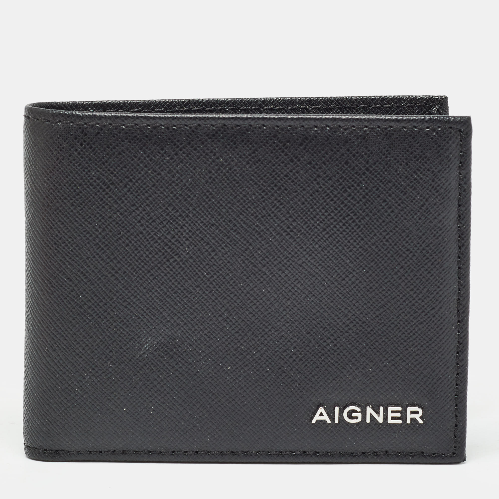 

Aigner Black Leather Logo Bifold Wallet