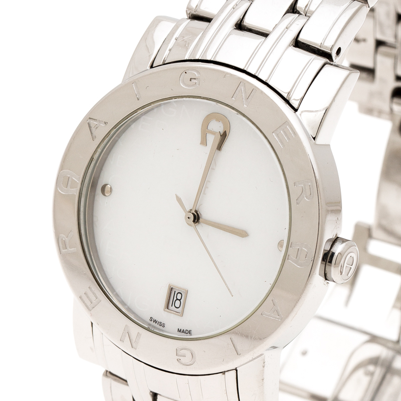 

Aigner White Mother of Pearl Stainless Steel Cortina A26100 Men's Wristwatch, Silver