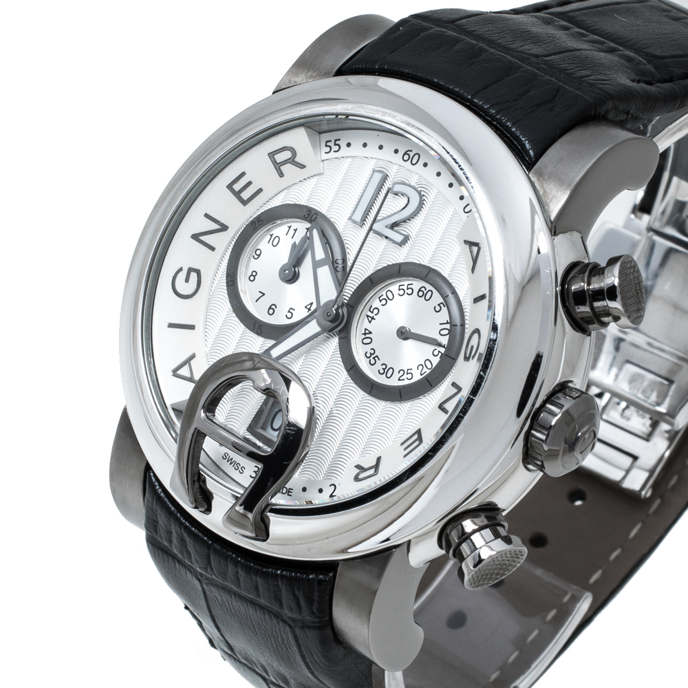 

Aigner Silver White Two-Tone Stainless Steel Bari A37500 Men's Wristwatch, Black