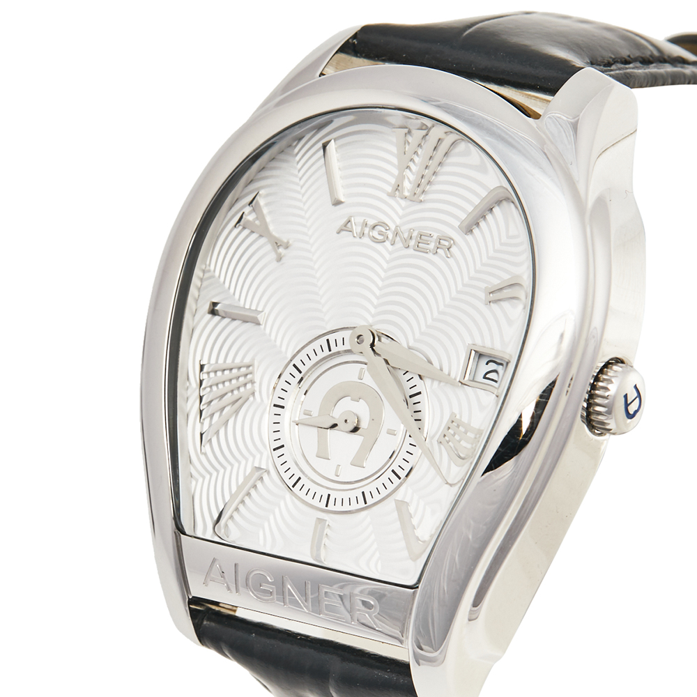 

Aigner Silver Stainless Steel Leather Milano A131100 Men's Wristwatch, Black