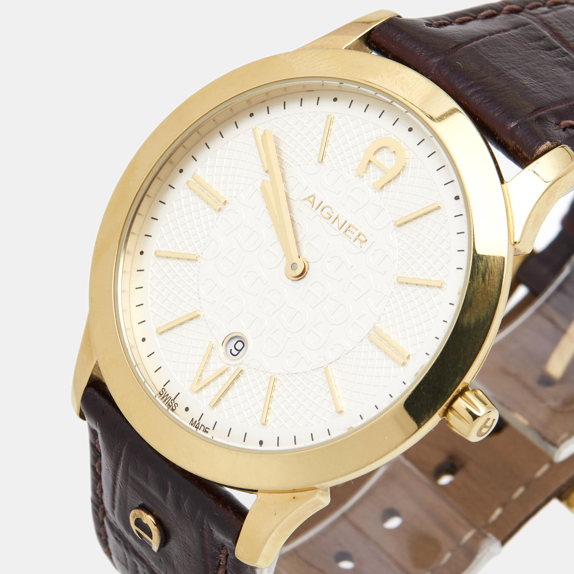 

Aigner Silver Gold Plated Stainless Steel Leather Treviso A44000 Men's Wristwatch