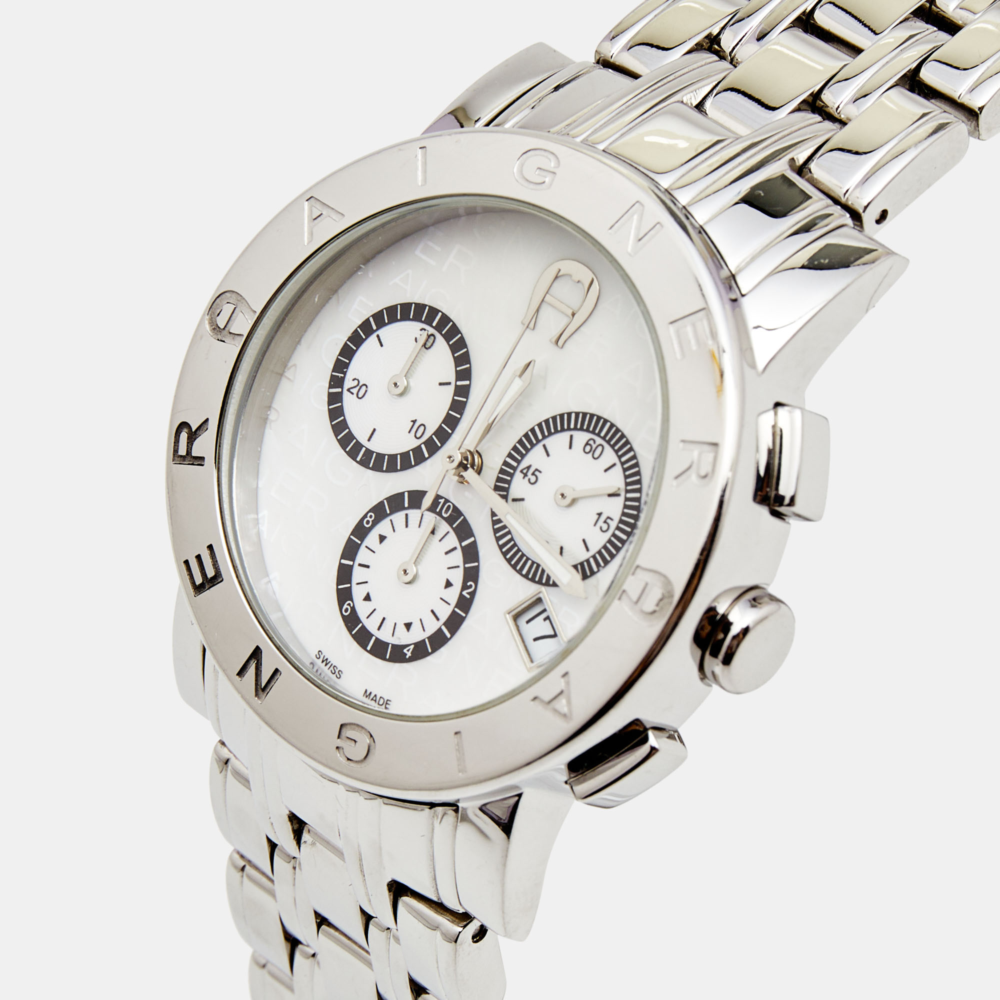 

Aigner White Mother of Pearl Stainless Steel Cortina Chrono A26100 Men's Wristwatch, Silver