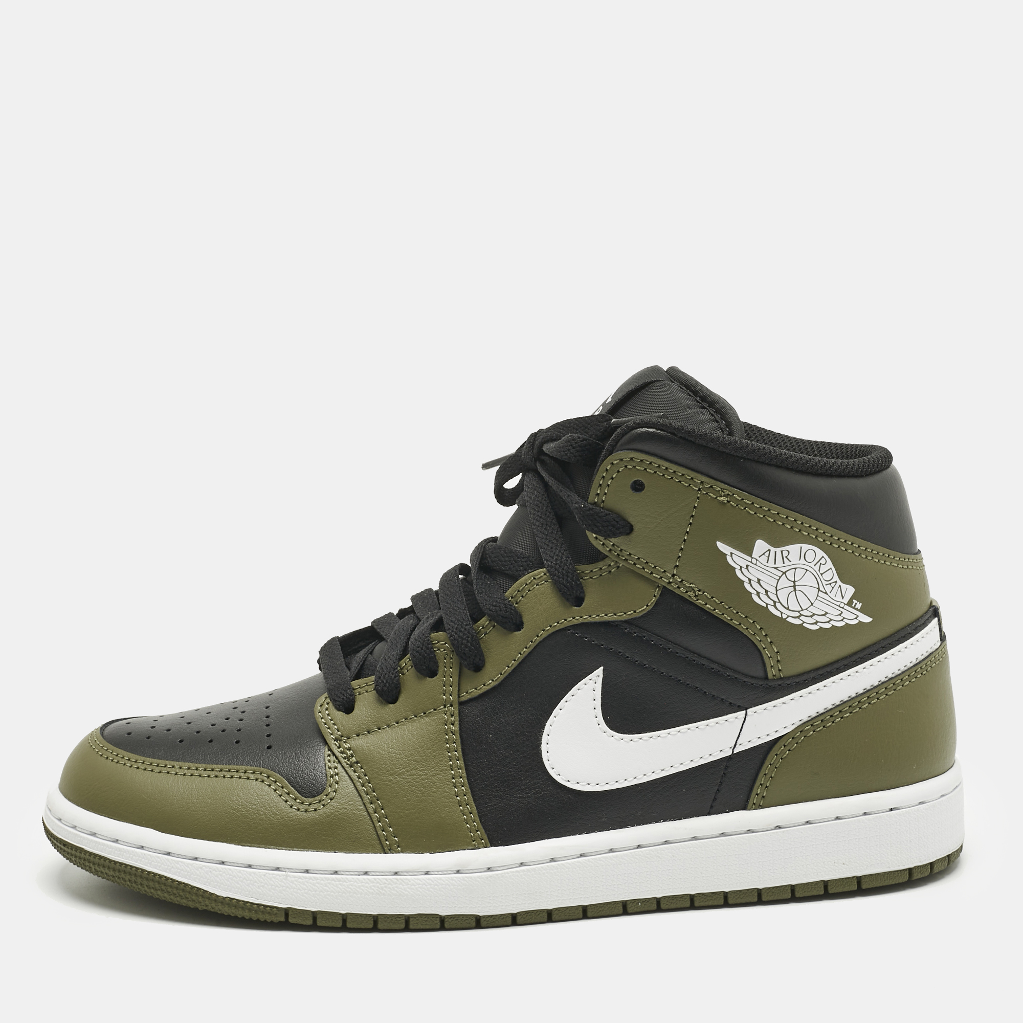 

Air Jordans Dark Green/Black Leather Air Jordan 1 High Top Sneakers Size