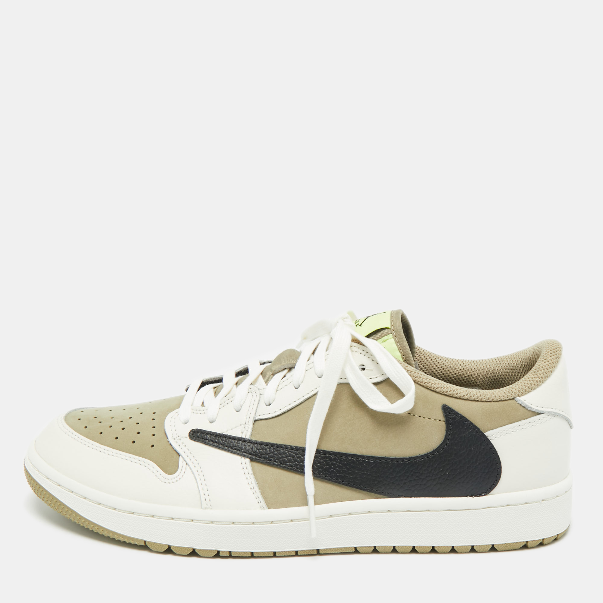 

Air Jordans Multicolor Nubuck and Leather Jordan 1 Retro Low Golf Travis Scott Neutral Olive Sneakers Size 44.5
