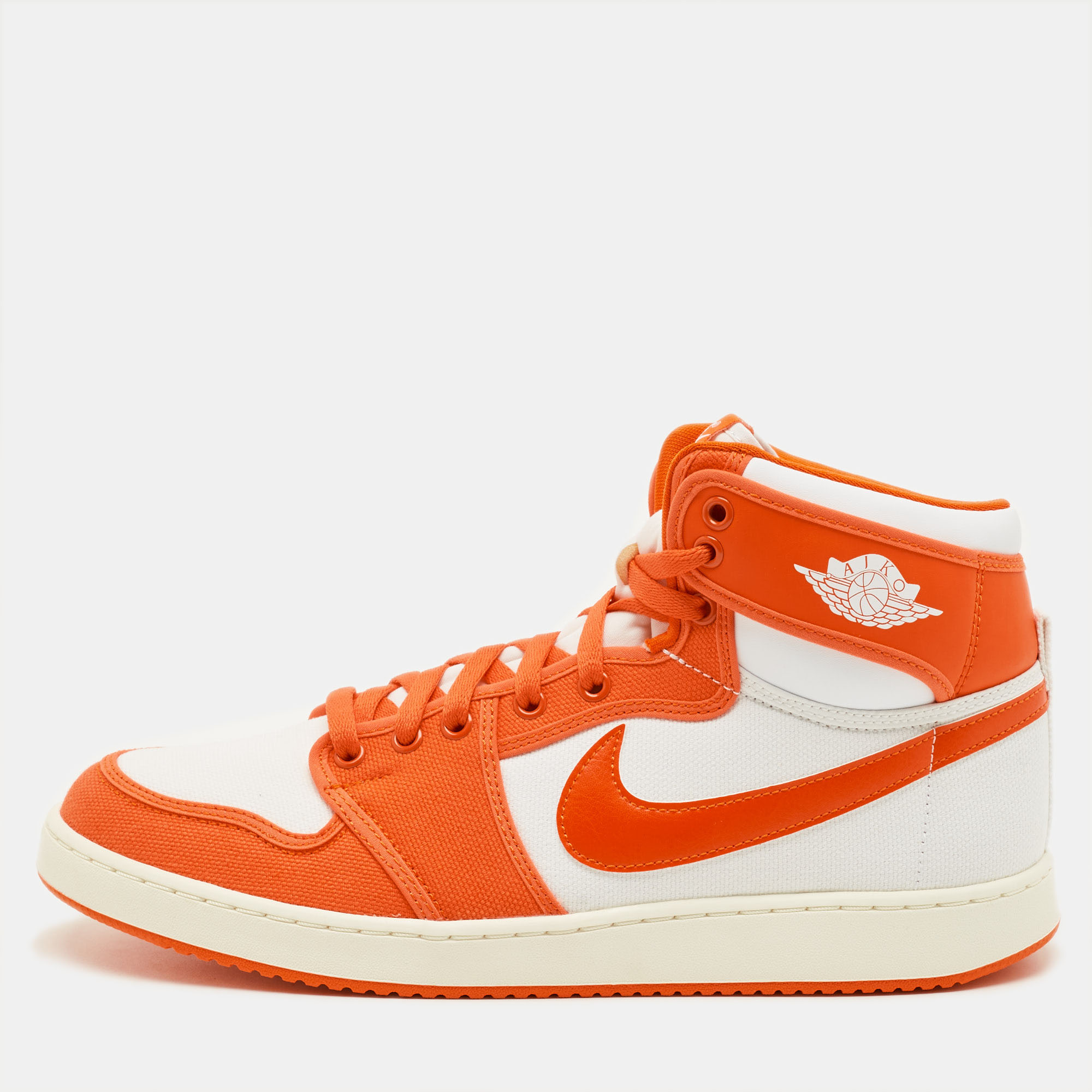 

Air Jordans Jordan 1 Retro AJKO Rush Orange Size 46 Orange/White Canvas and Leather High Top Sneakers