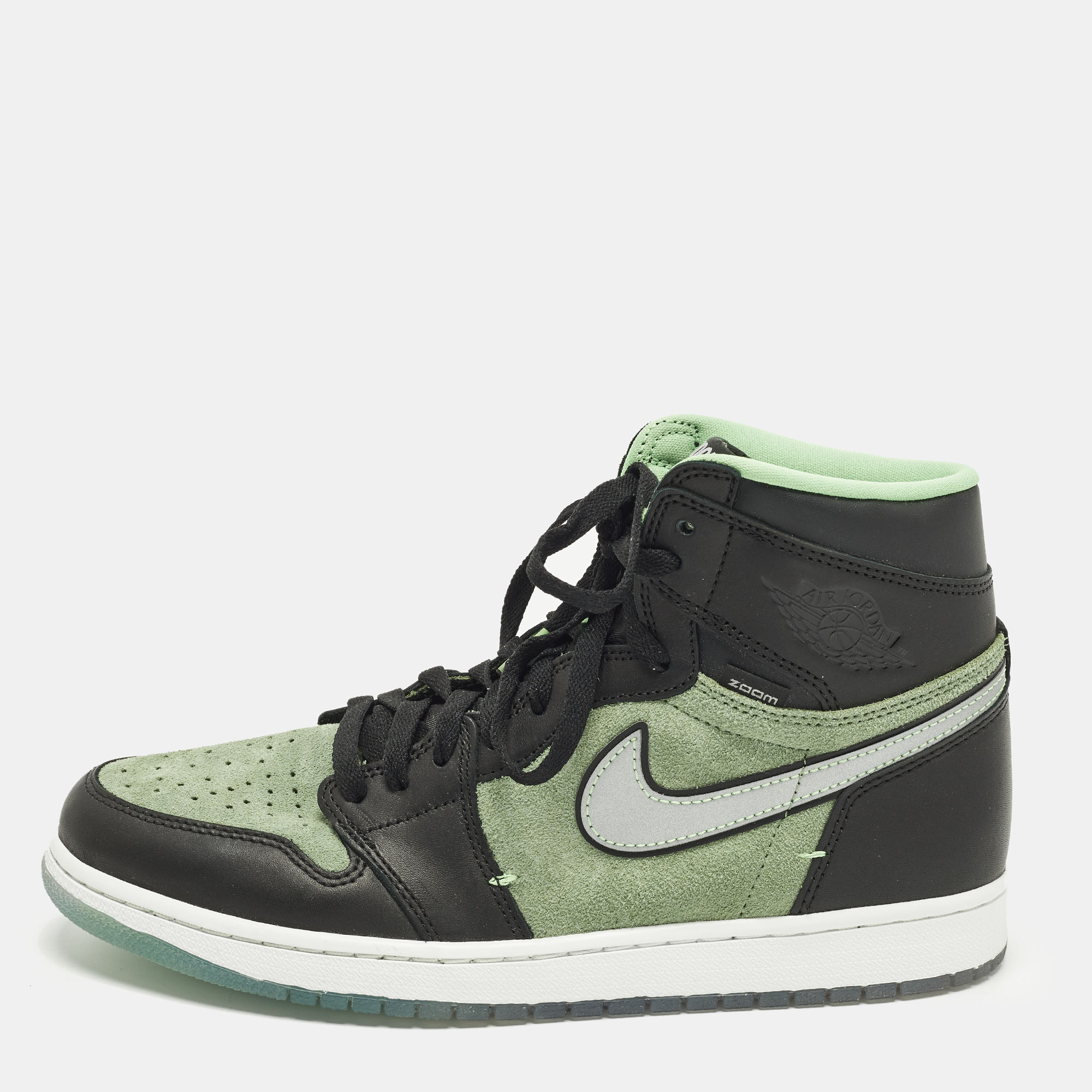 

Air Jordans Jordan 1 Retro High Zoom Zen Green Size 45 Green/Black Suede and Leather High Top Sneakers