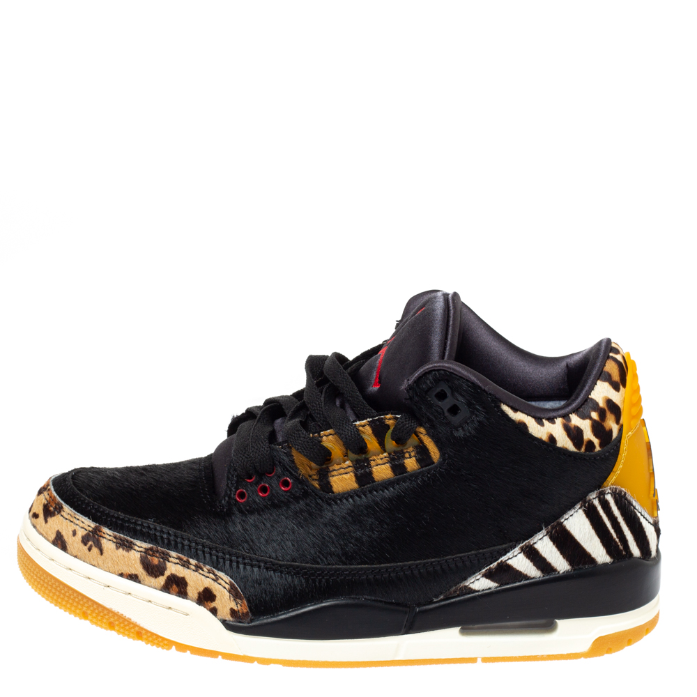 

Air Jordan 3 Retro SE Black/Brown Calf Hair Animal Instinct Low Top Sneakers Size