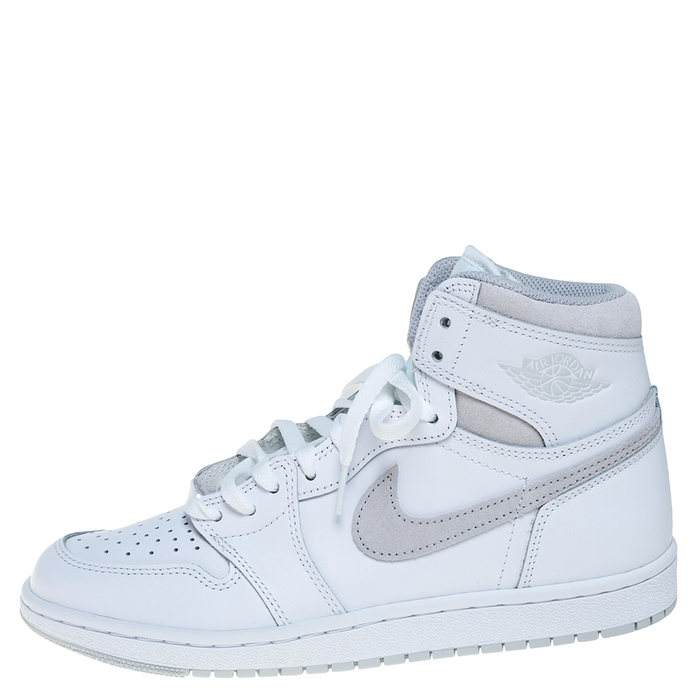 

Air Jordan 1 White/Grey Leather And Suede Retro High 85 Sneakers Size