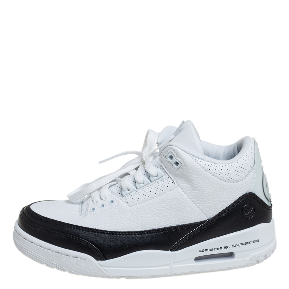 

Air Jordan White/Black Leather Air Jordan 3 Retro Fragment Low Top Sneakers Size