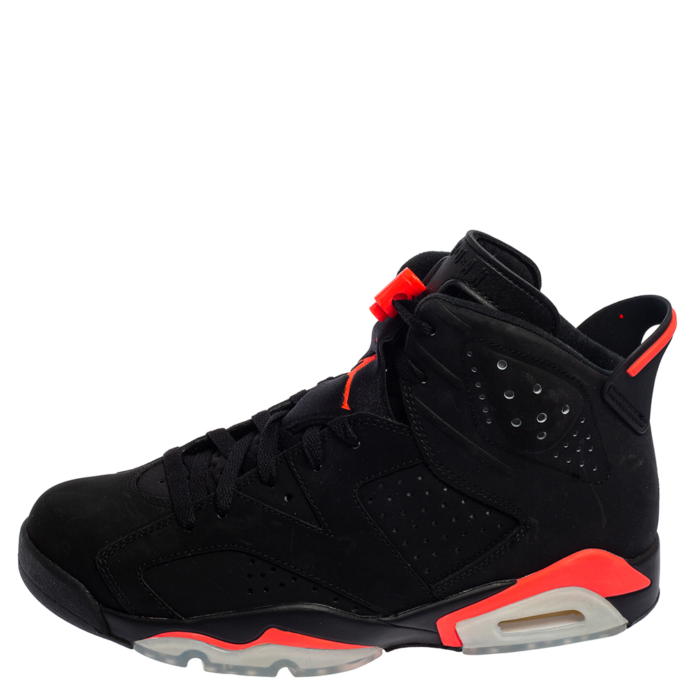 

Air Jordan Black/Infrared Nubuck Leather Jordan 6 Retro Sneakers Size