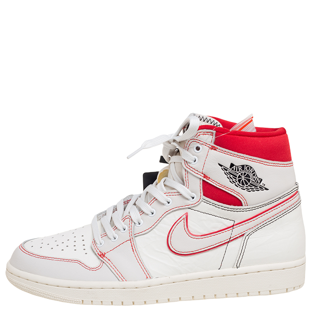 

Air Jordan Red /White Leather Jordan 1 Retro High Sneakers Size