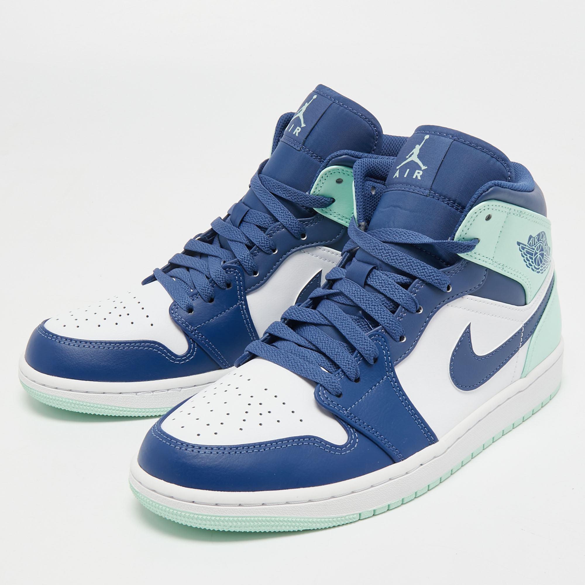 

Air Jordan 1 Tricolor Leather Mystic Navy Mint Mid Top Sneakers Size, Blue