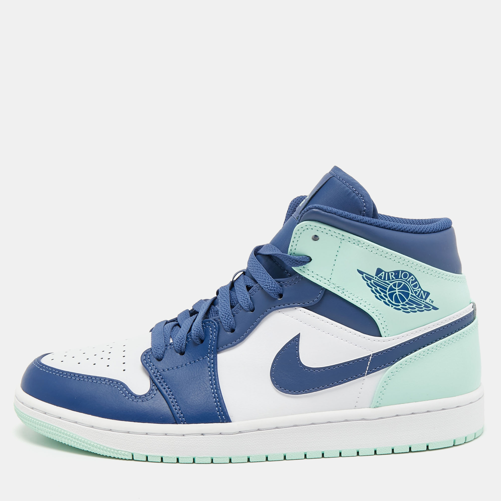 Pre Owned Air Jordan 1 Tricolor Leather Mystic Navy Mint Mid Top Sneakers Size 43