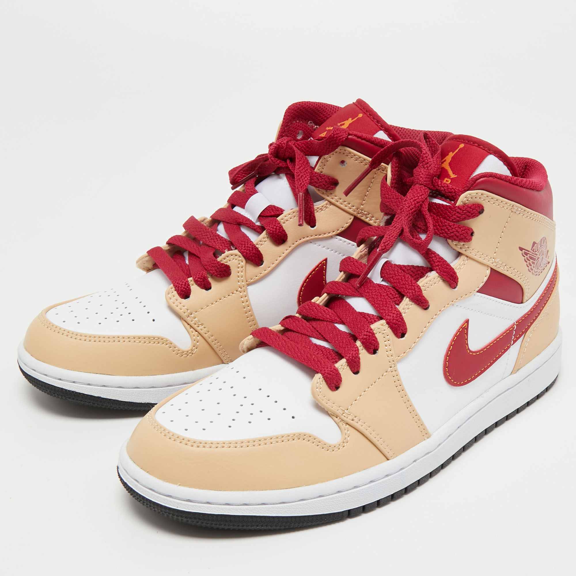 

Air Jordan 1 Tricolor Leather Light Curry Cardinal Mid Top Sneakers Size, Beige