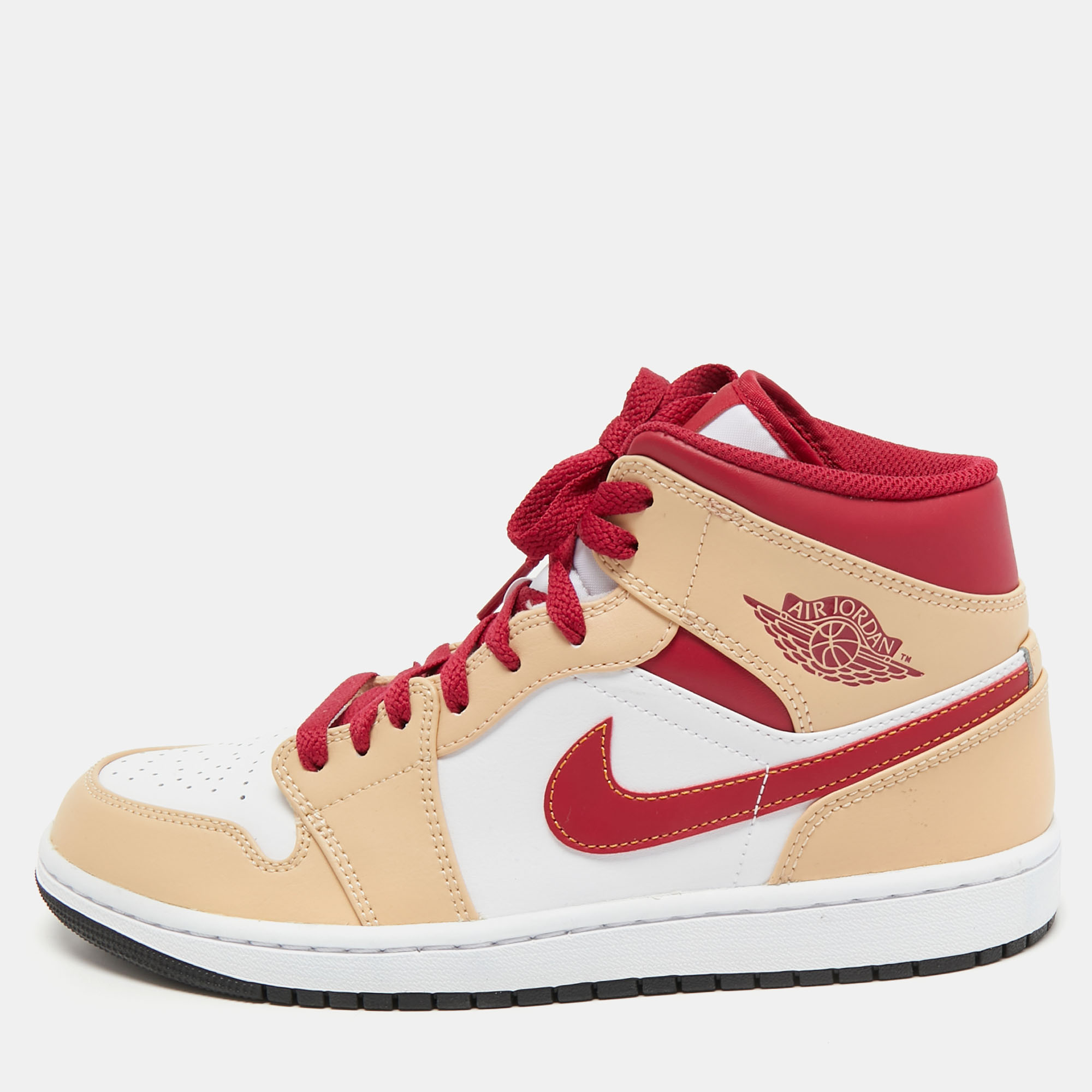 Pre Owned Air Jordan 1 Tricolor Leather Light Curry Cardinal Mid Top Sneakers Size 42