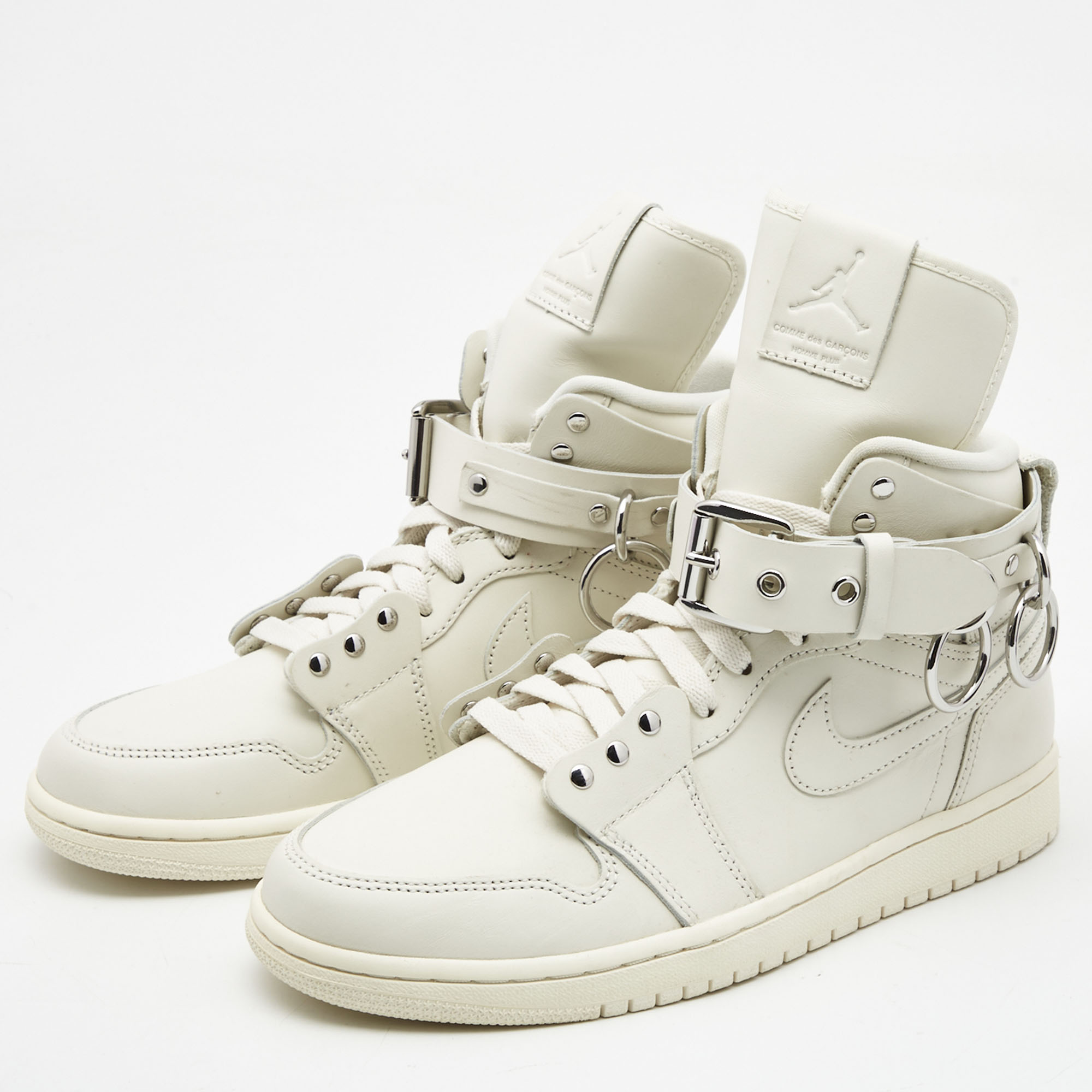 

Air Jordan's Cream Leather Jordan 1 Hi Strap SP-C High Top Sneakers Size