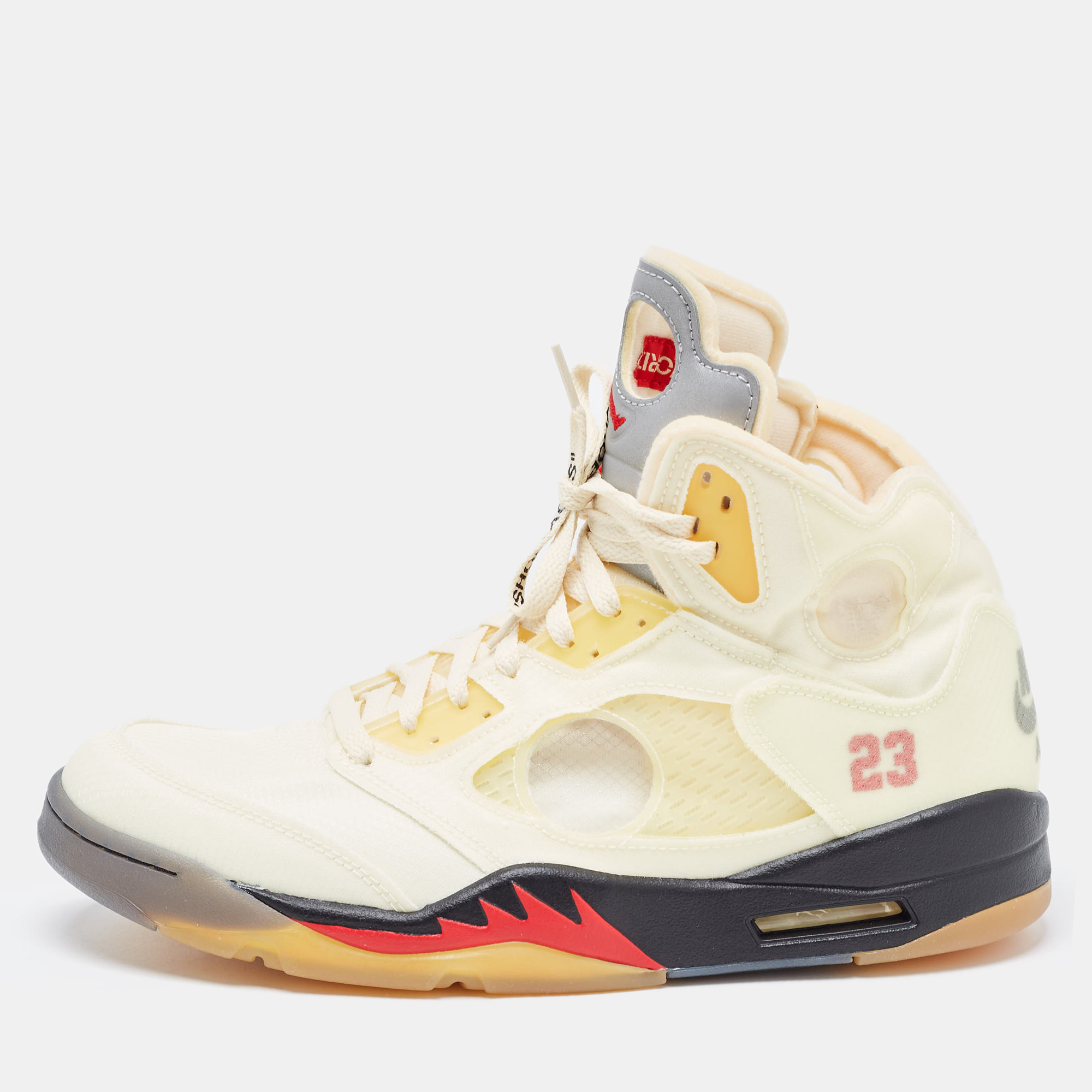 Off White x Air Jordan Cream Mesh Air Jordan 5 Retro Sail High Top Sneakers Size 47