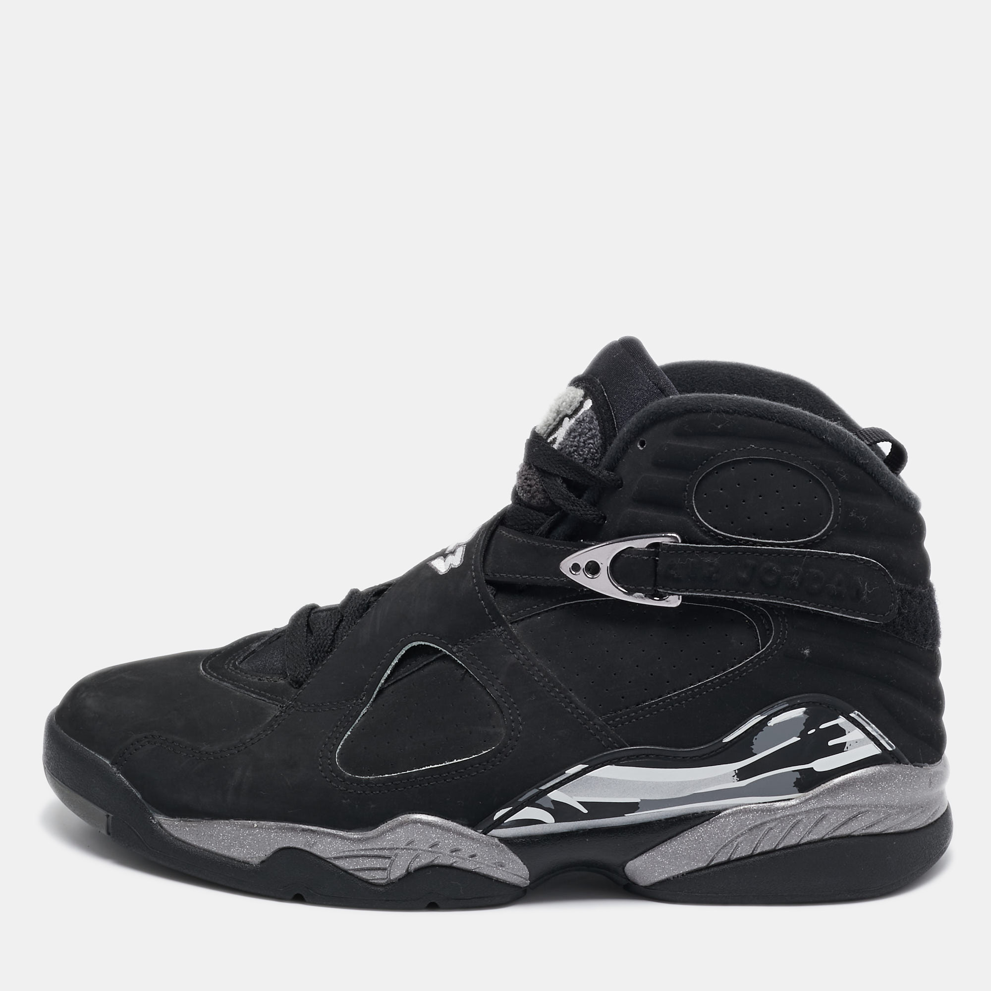 Pre-owned Air Jordans Air Jordan Black Nubuck Leather Jordan 8 Retro Chrome Sneakers Size 45