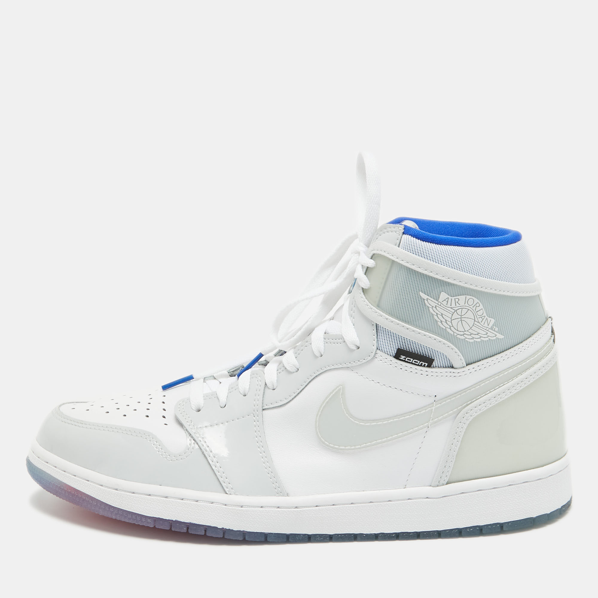 

Air Jordan Multicolor Patent and Leather 1 Retro High Zoom White Racer Sneakers Size