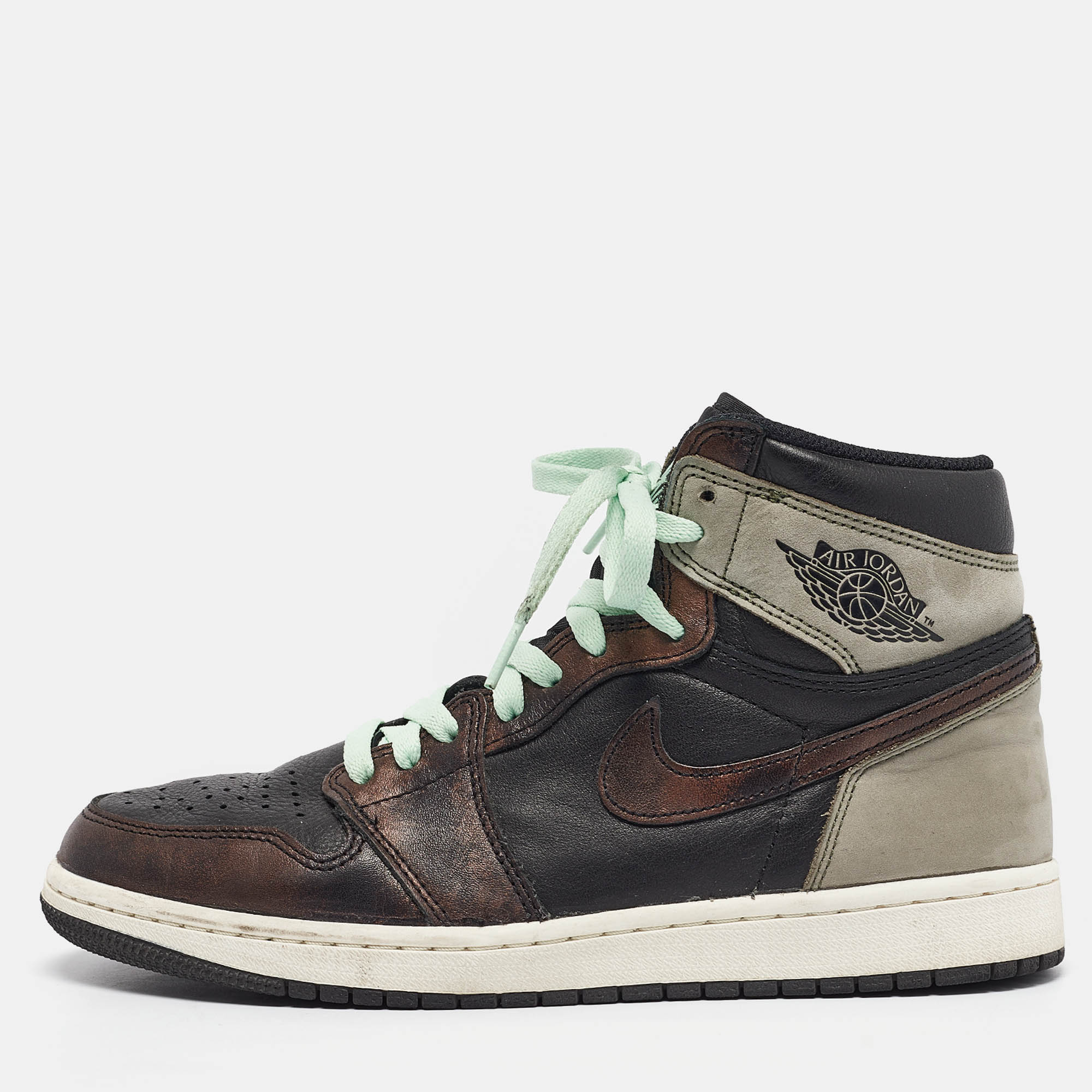 

Air Jordans Multicolor Leather Jordan 1 Retro High Light Army Rust Shadow Patina Sneakers Size 43