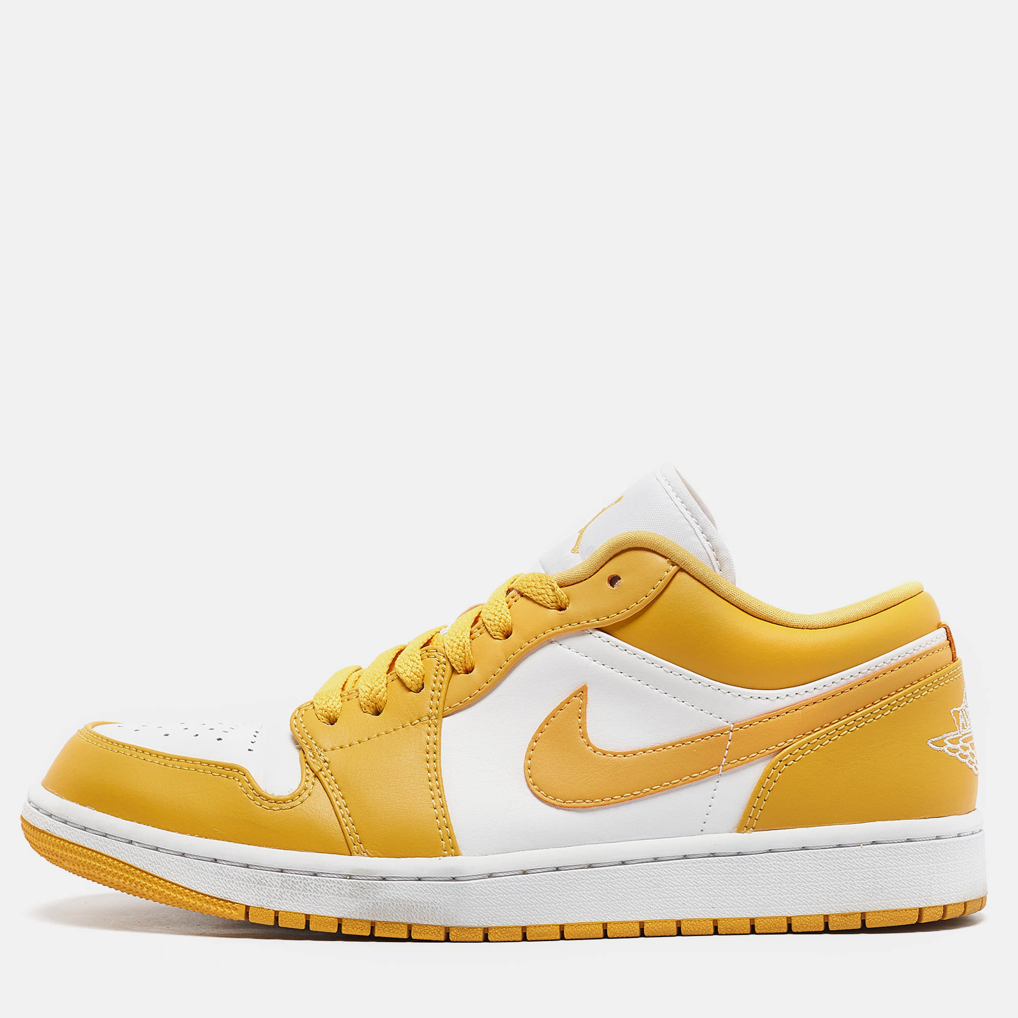 

Air Jordans Yellow/White Leather Jordan 1 Low Pollen Sneakers Size 43