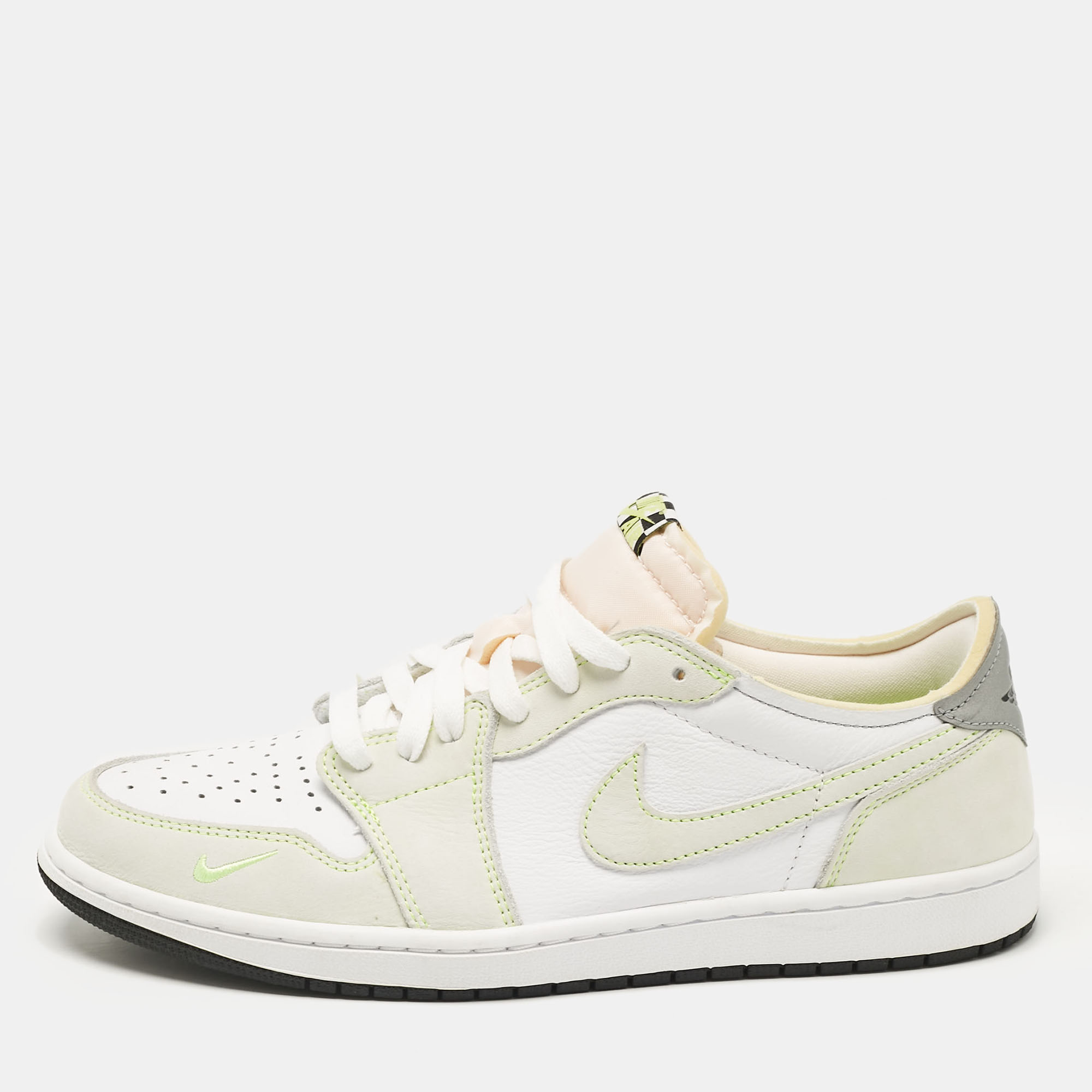 

Air Jordans Green/White Nubuck and Leather Jordan 1 Retro Low White Ghost Green Black Sneakers Size 45