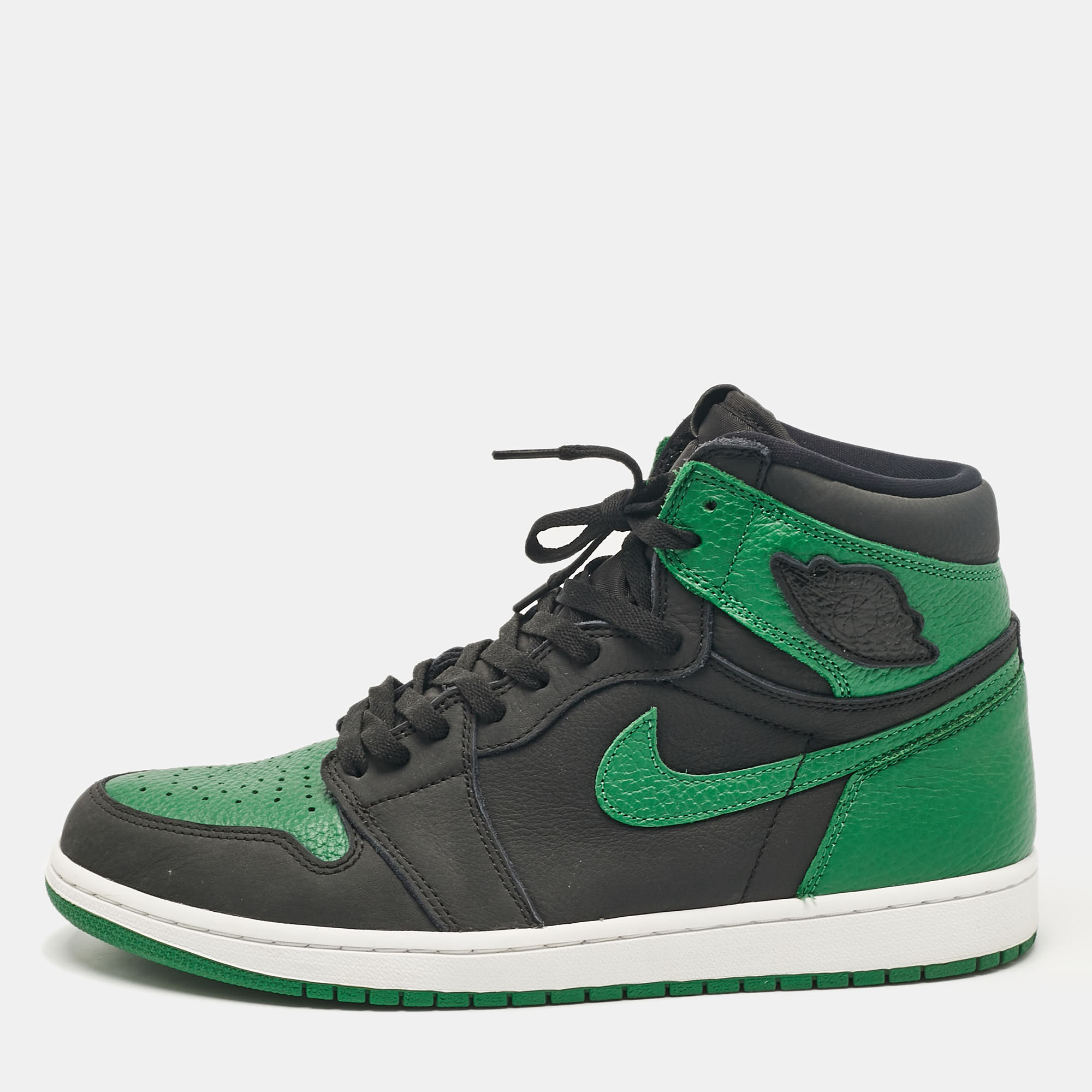 

Air Jordans Green/Black Leather Jordan 1 Retro High Pine Green Black Sneakers Size 45.5