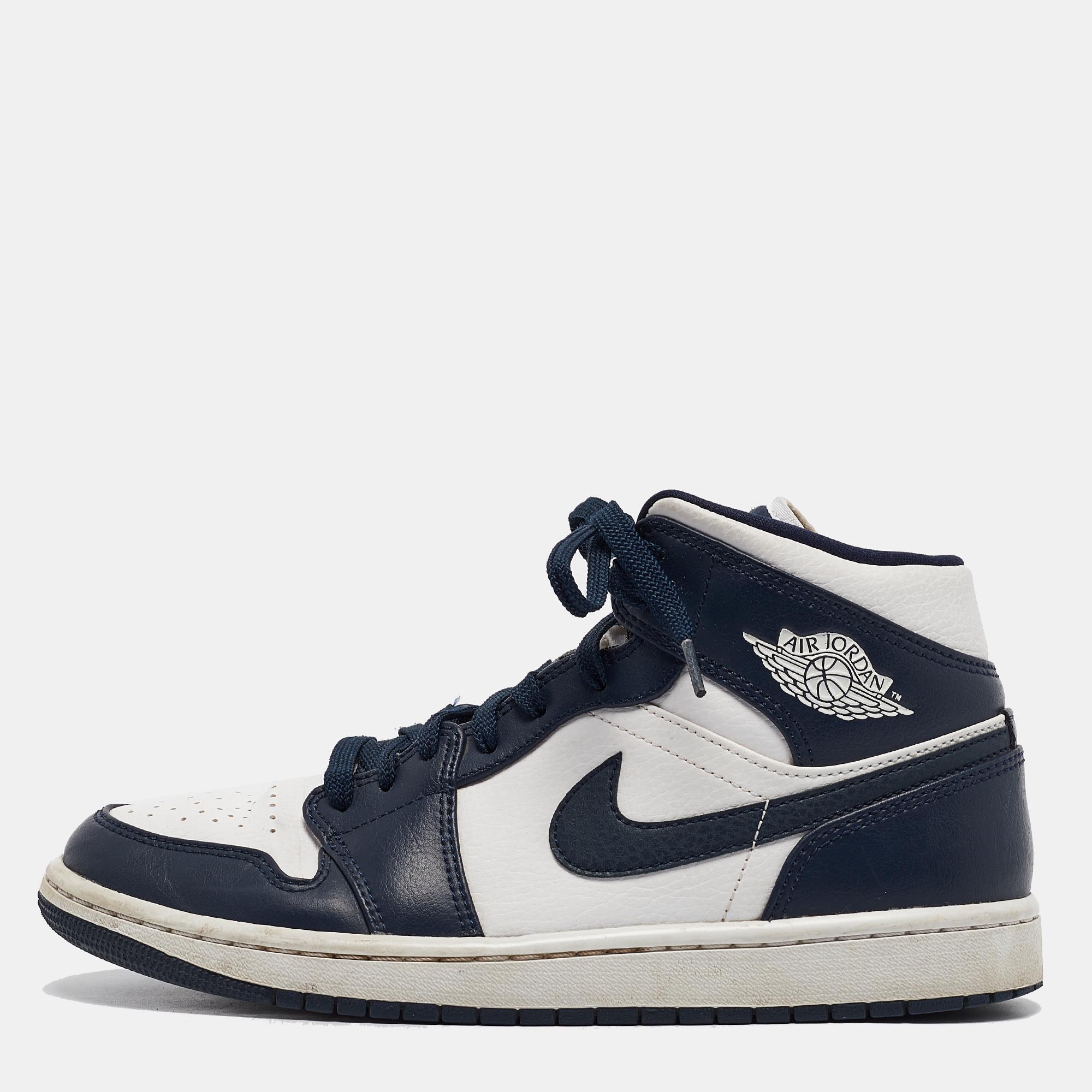 

Air Jordans Blue/White Leather Jordan 1 Mid Obsidian Sneakers Size 41