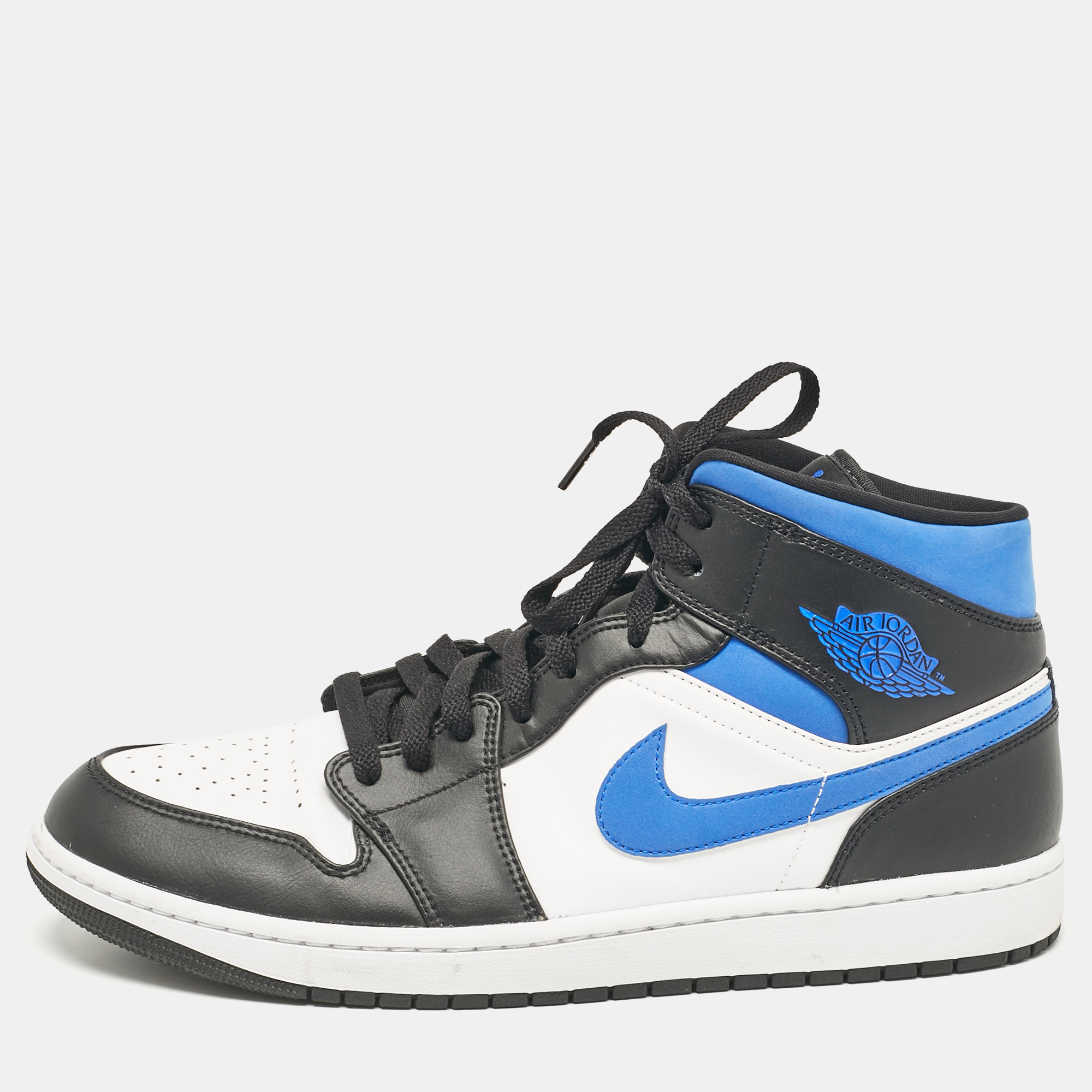 

Air Jordans White/Black Leather Jordan 1 Mid Racer Blue Sneakers Size 47.5, Multicolor