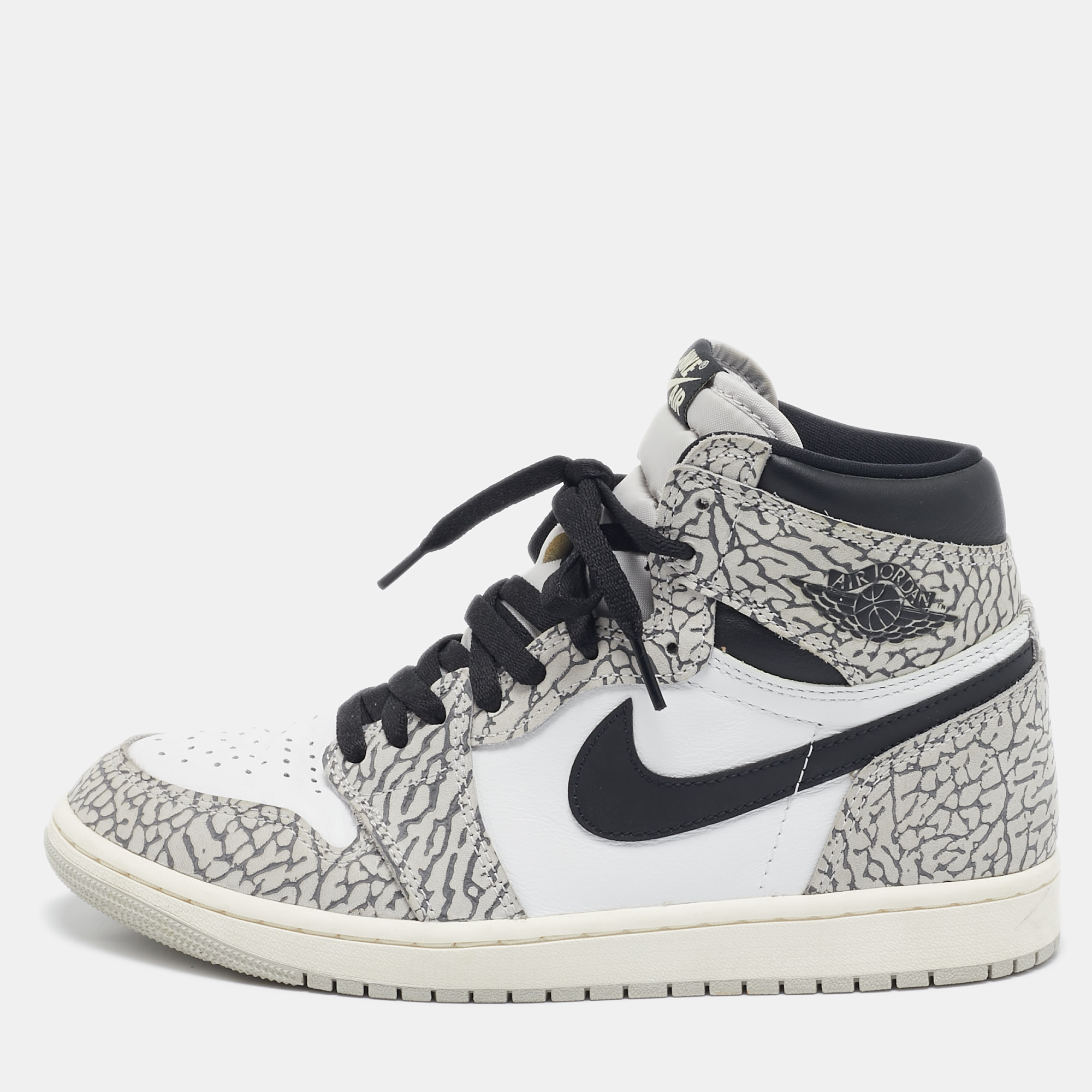 

Air Jordans White/Grey Leather Jordan 1 Retro High OG White Cement Sneakers Size 42.5