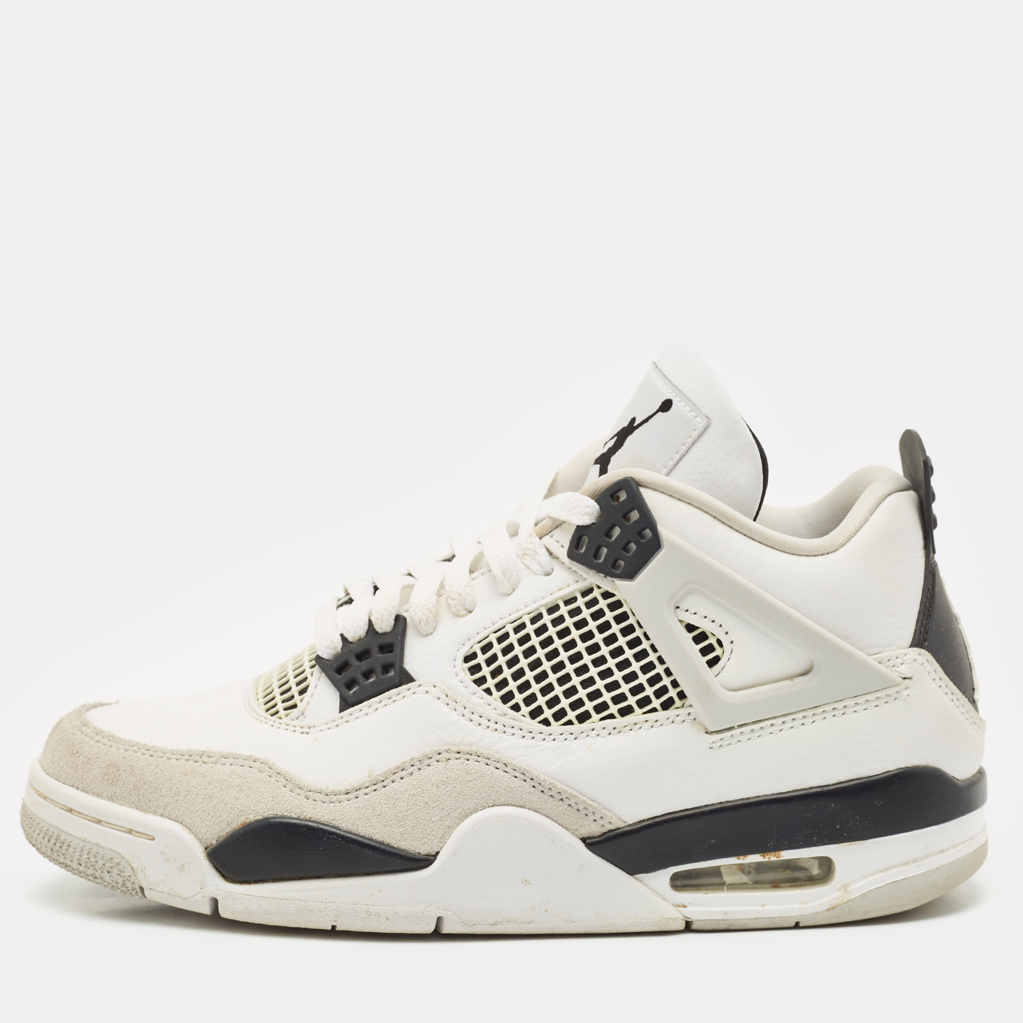 

Air Jordans White/Black Leather Jordan 4 Retro Military Black Sneakers Size 41